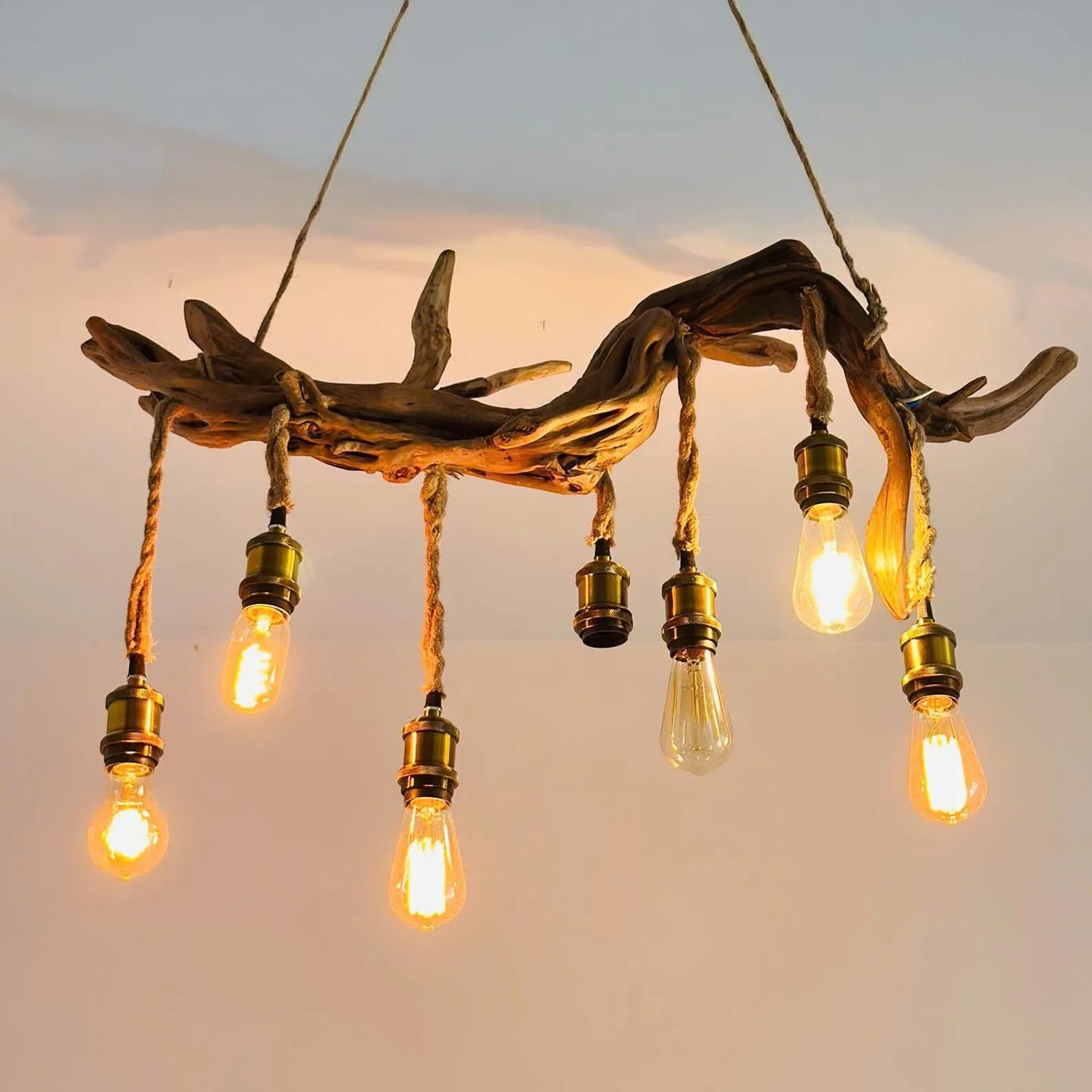 Driftwood branch ceiling light natural driftwood pendant light chandelier rustic home decoration - Image 6