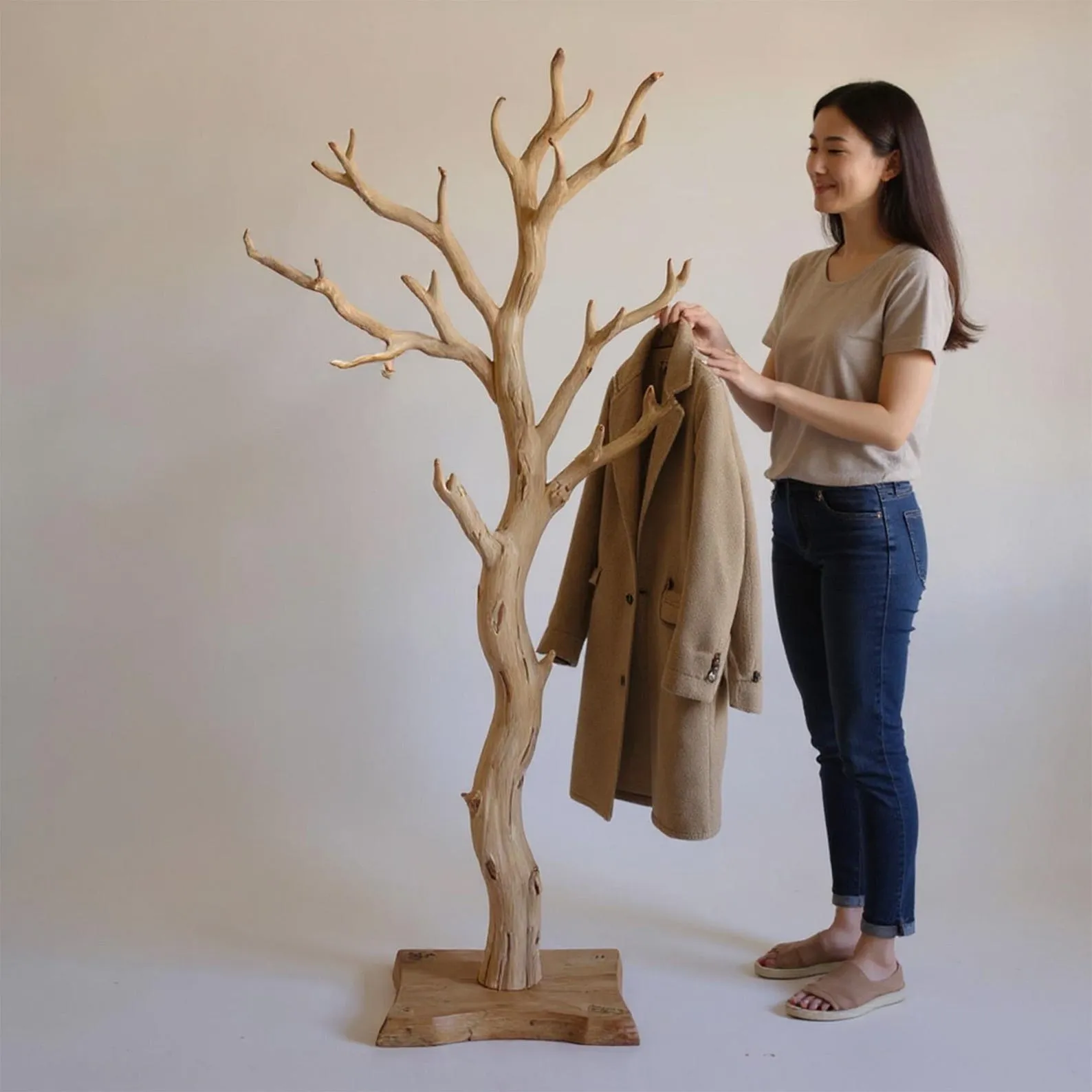 Tree branch coat rack free standing driftwood coat tree hooks branch hanging clothes rack unique handcrafted furniture - Image 5