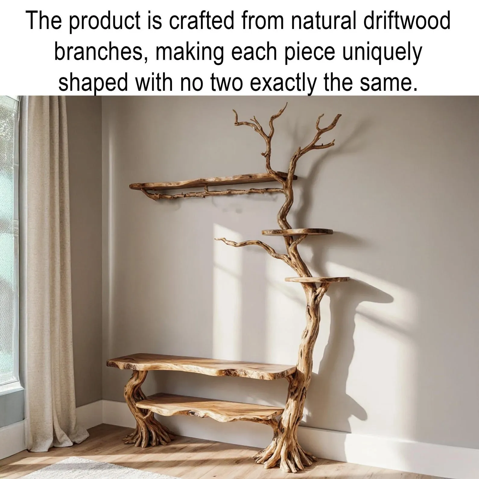 Tree branch coat rack wall mounted driftwood sculpture live edge wood shelf hallway coat rack hidden storage unique handmade furniture - Image 8