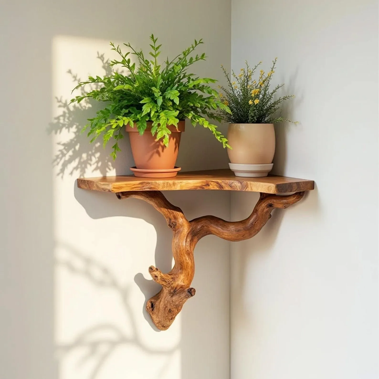 Corner bookshelf floating live edge sheld driftwood branch bookcase hanging wall mount tree shelf furniture decoration