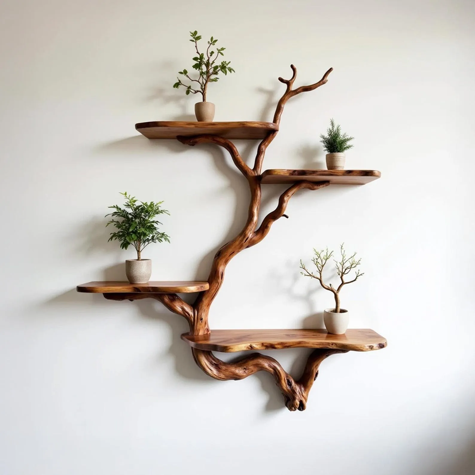 Tree floating bookshelf wall mount live edge shelf plant stand driftwood branch shelving furniture