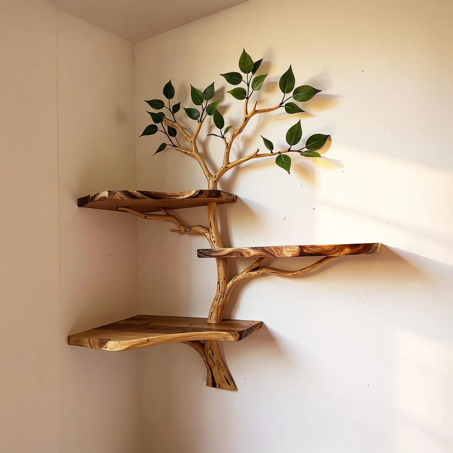 Tree bookshelf corner driftwood shelf live edge bookcase solid wood wall mount branch shelving living room decoration