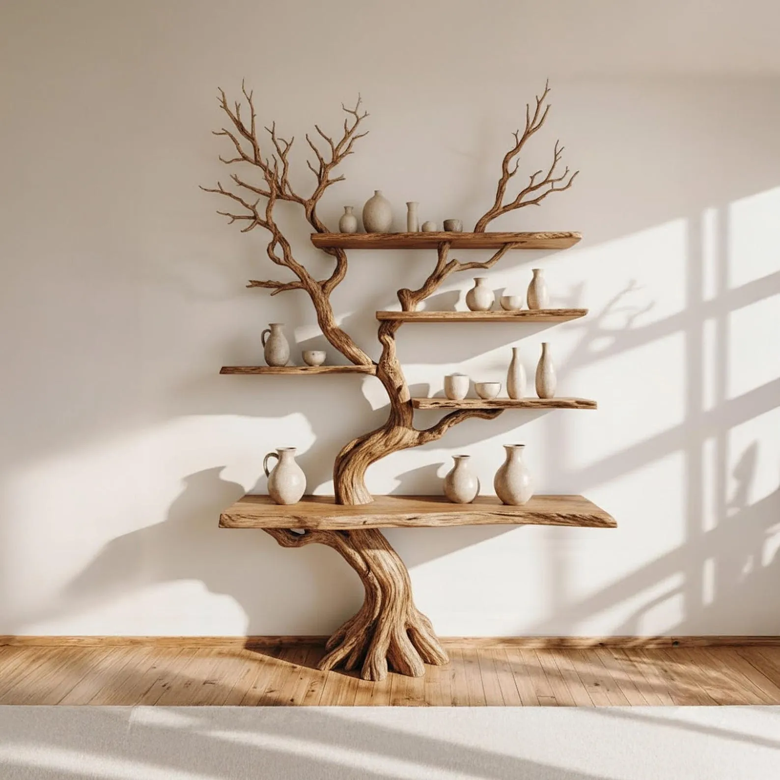 Tree branch bookshelf wall mount floating shelf bookcase driftwood live edge bookcase wall hanging