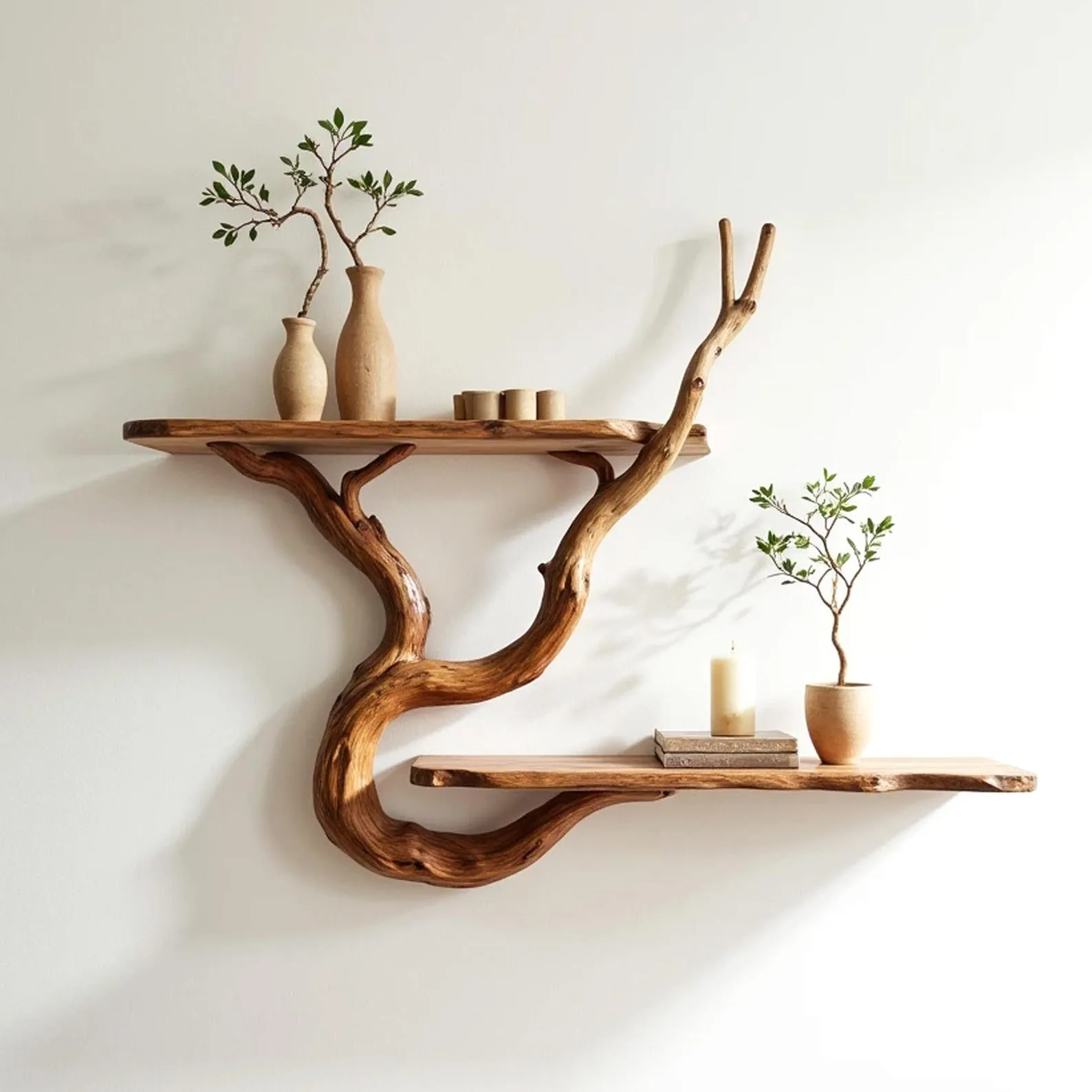 Natural wood bookshelf wall mount driftwood shelving tree branch bookshelf hanging floating live edge hancrafted furniture