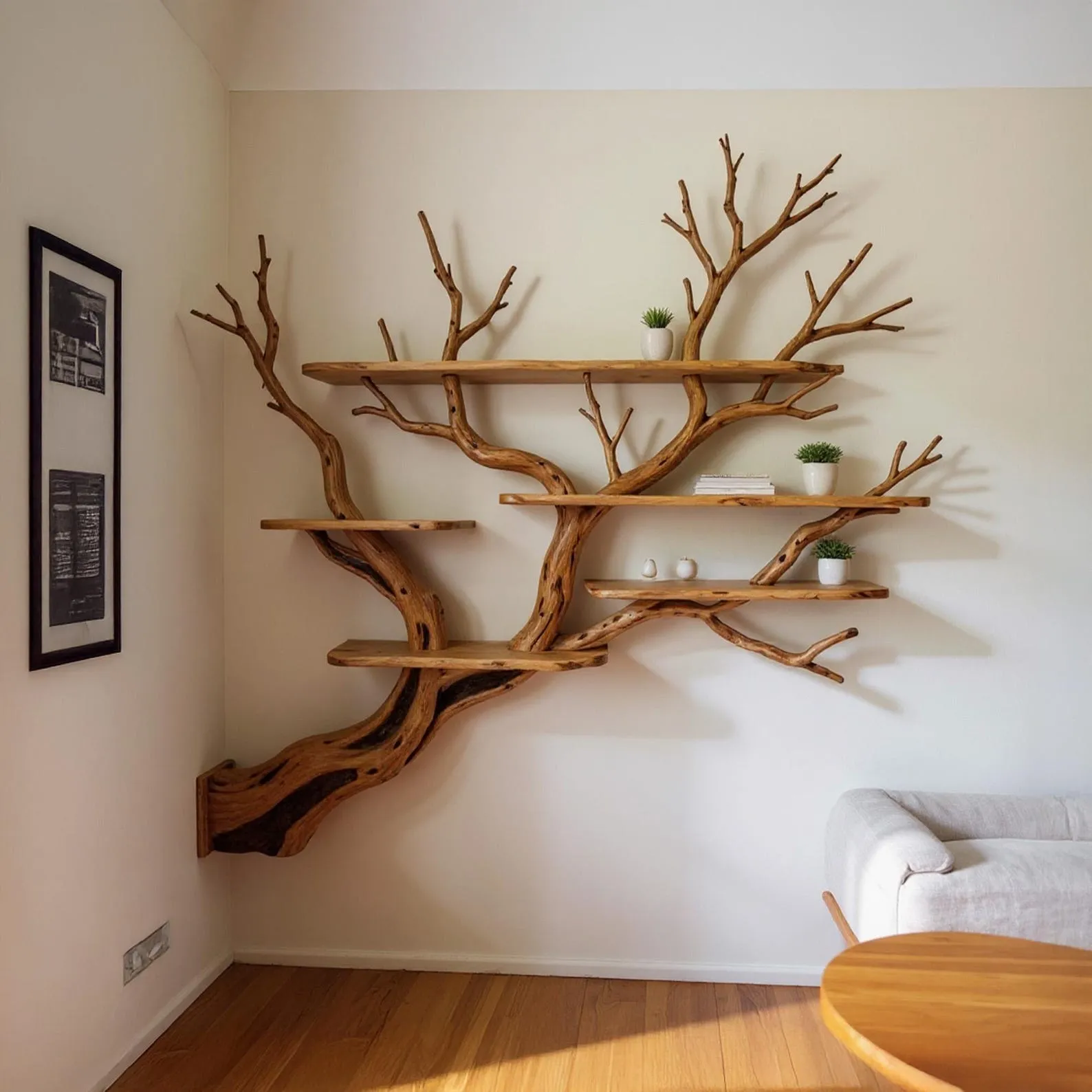 Corner floating tree shelf driftwood wall mount bookshelf live edge shelving book shelf decoration