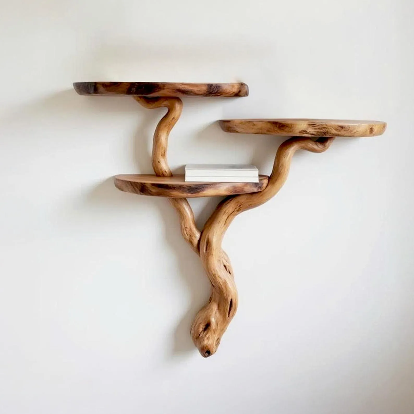 Driftwood corner shelf tree branch solid wood bookshelf corner floating shelving rustic bookcase wall mount art furniture - Image 2