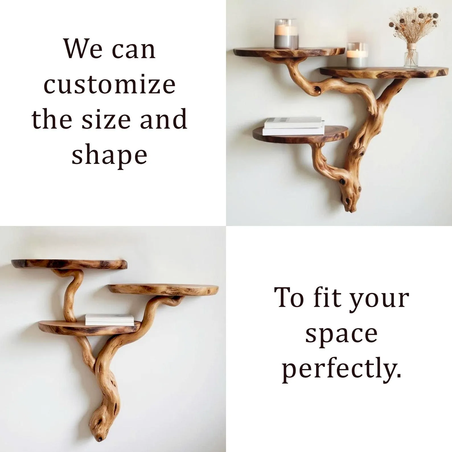 Driftwood corner shelf tree branch solid wood bookshelf corner floating shelving rustic bookcase wall mount art furniture - Image 3