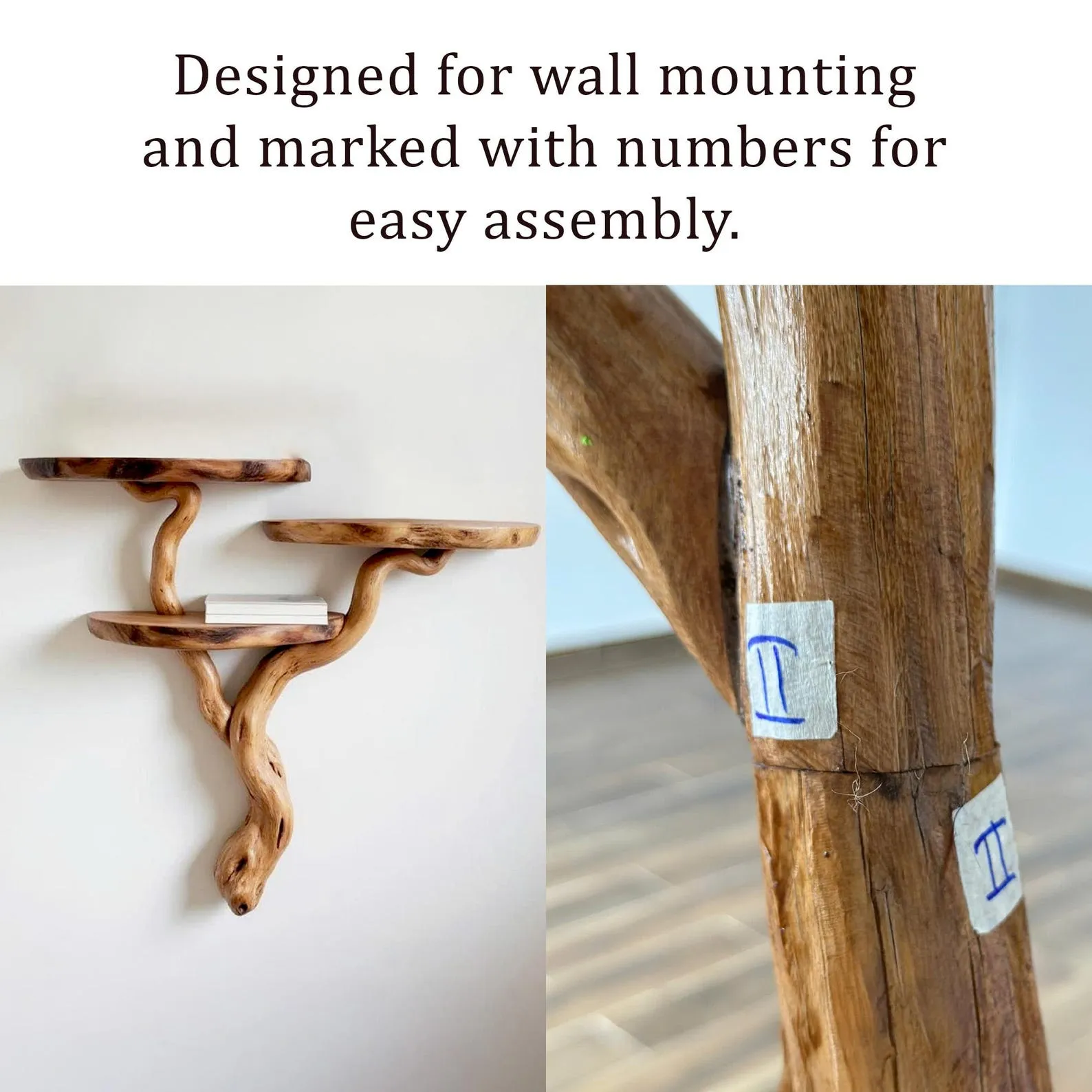 Driftwood corner shelf tree branch solid wood bookshelf corner floating shelving rustic bookcase wall mount art furniture - Image 6