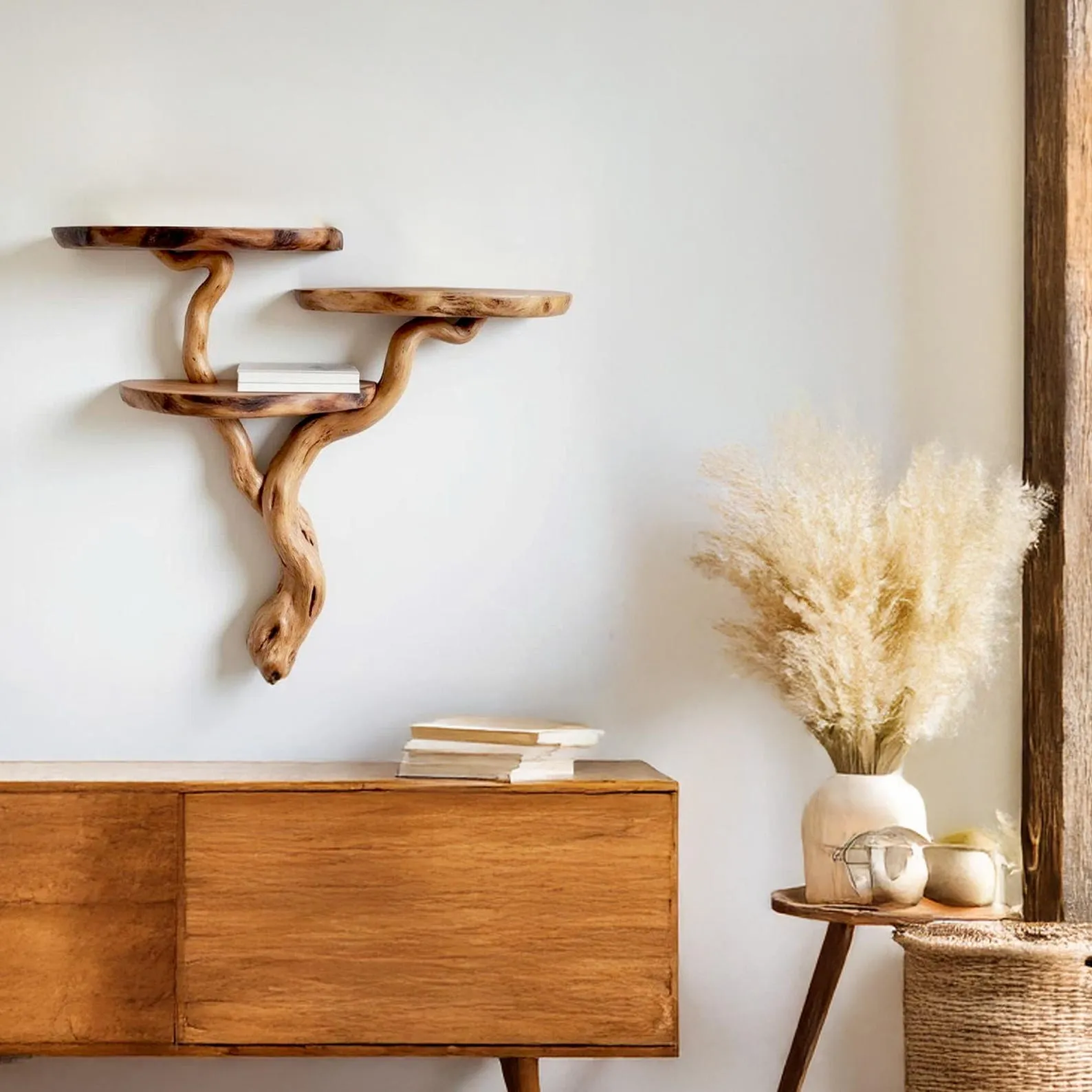 Driftwood corner shelf tree branch solid wood bookshelf corner floating shelving rustic bookcase wall mount art furniture - Image 9