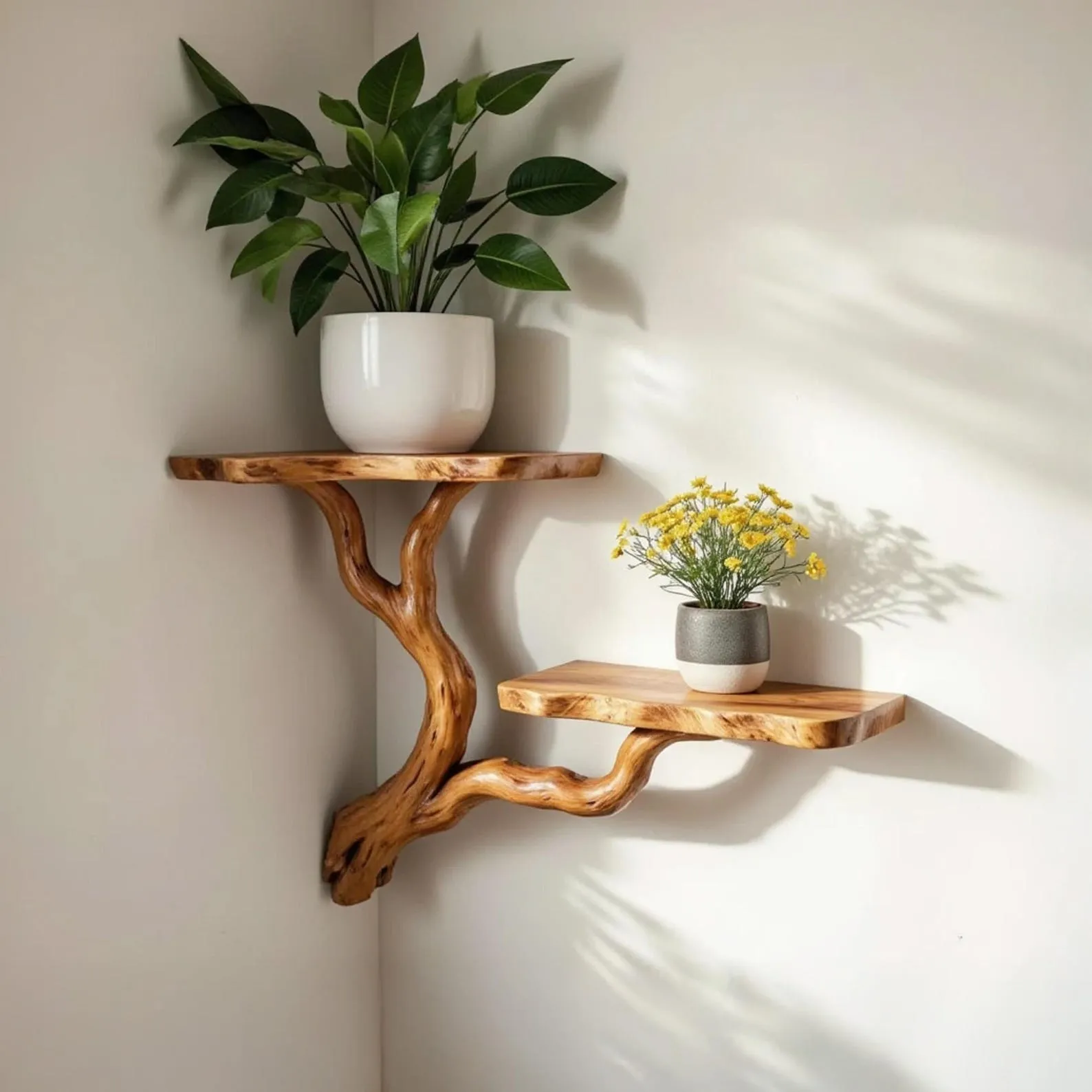 Corner driftwood bookshelf floating plant shelving live edge wall mount corner bookcase plant stand decoration
