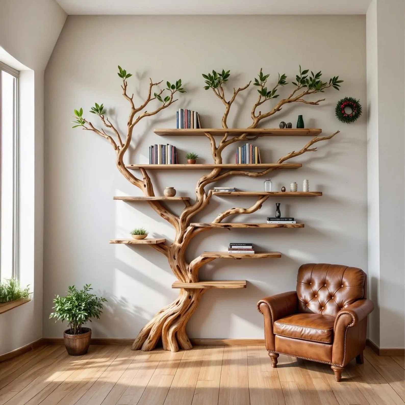 Wall mount bookshelf tree branch floating bookcase wall hanging tree shape shelving