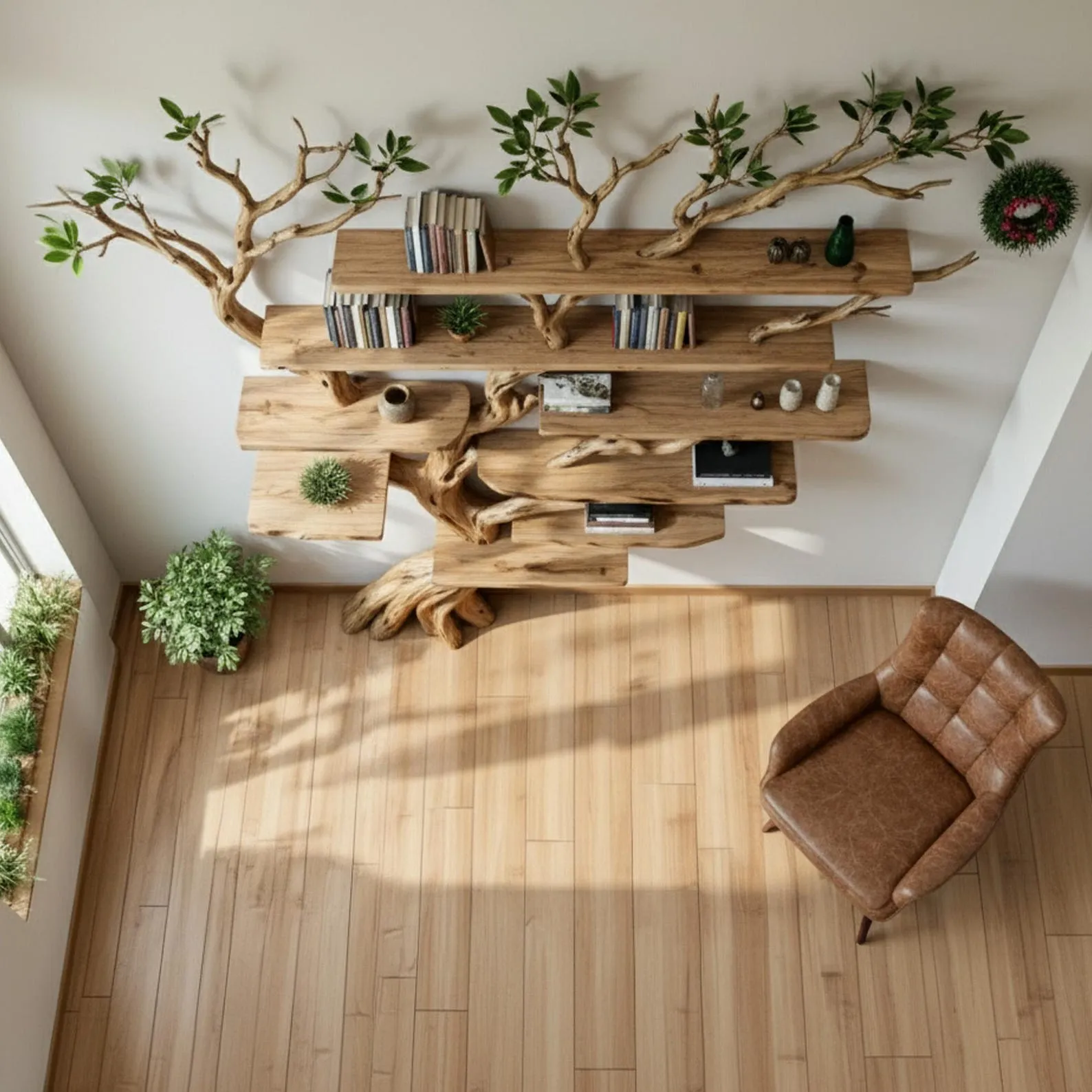 Wall mount bookshelf tree branch floating bookcase wall hanging tree shape shelving - Image 3