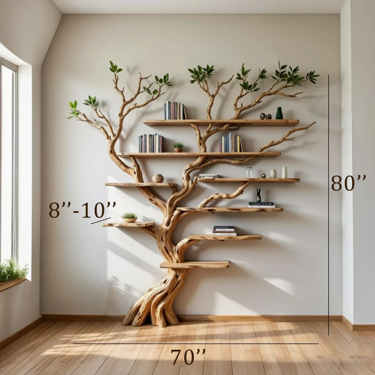 Wall mount bookshelf tree branch floating bookcase wall hanging tree shape shelving - Image 4