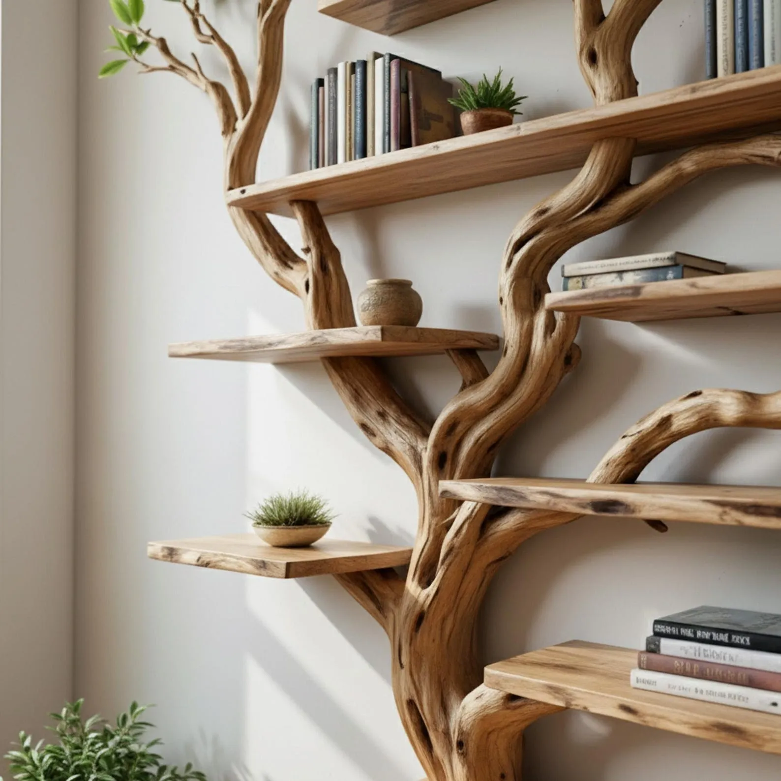 Wall mount bookshelf tree branch floating bookcase wall hanging tree shape shelving - Image 5