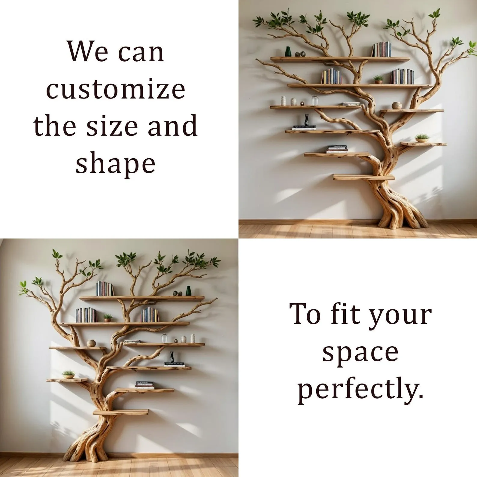 Wall mount bookshelf tree branch floating bookcase wall hanging tree shape shelving - Image 8