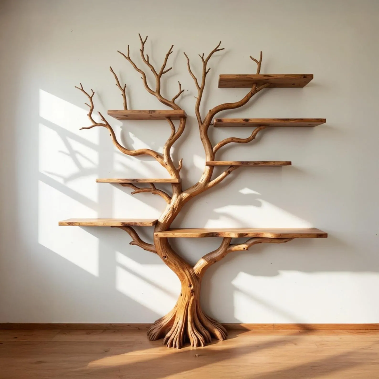 Tree branch bookshelf driftwood tree shelf wall mount bookcase solid wood live edge book shelf decorative handcrafted furniture