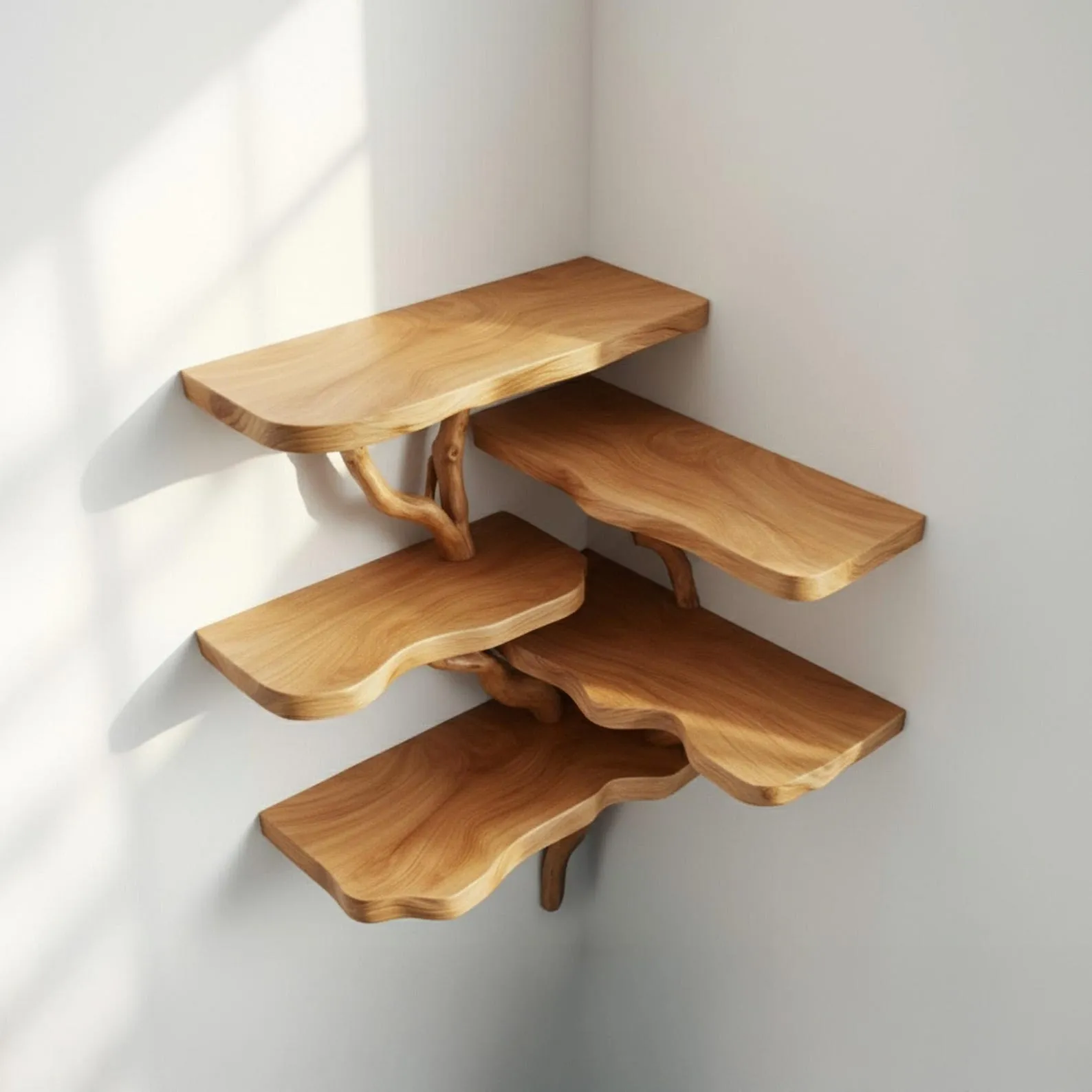 Corner wall mount tree shelf driftwood branch floating bookshelf live edge wall hanging tree branch bookcase - Image 2