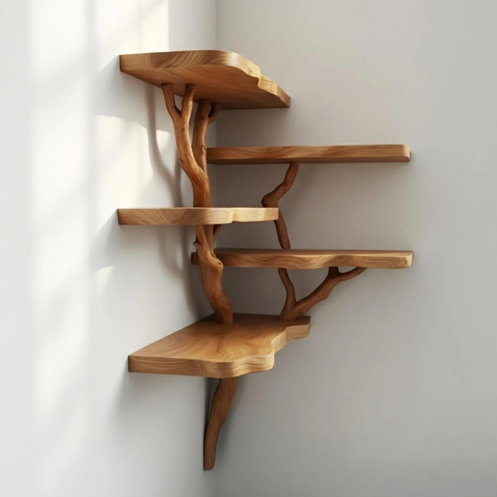 Corner wall mount tree shelf driftwood branch floating bookshelf live edge wall hanging tree branch bookcase - Image 4
