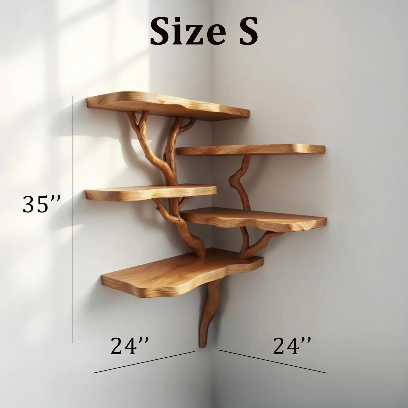 Corner wall mount tree shelf driftwood branch floating bookshelf live edge wall hanging tree branch bookcase - Image 8