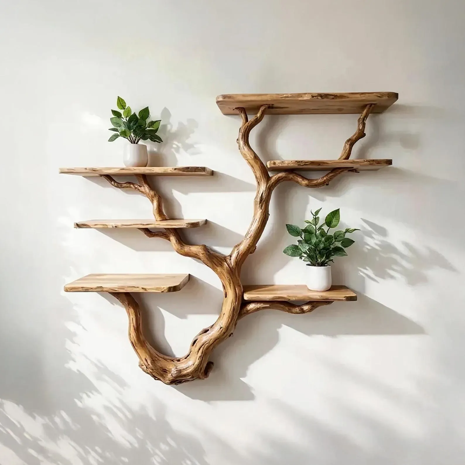 Floating bookshelf wall mount driftwood shelf tree branch bookcase solid wood branch shelving living room decoration