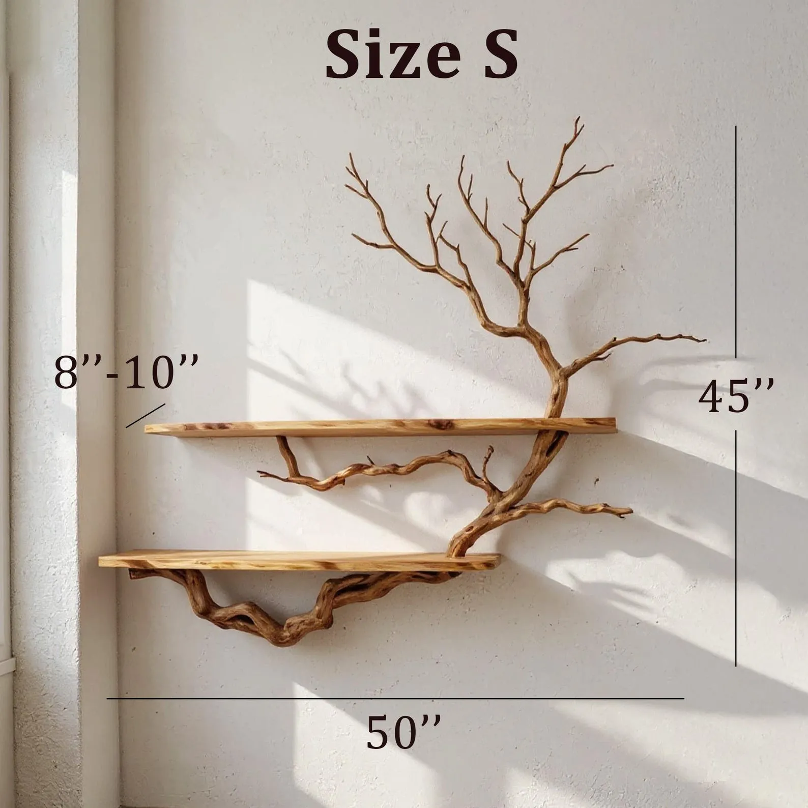 Wall mount driftwood bookshelf tree branch floating bookcase solid wood live edge shelving wall hanging - Image 2