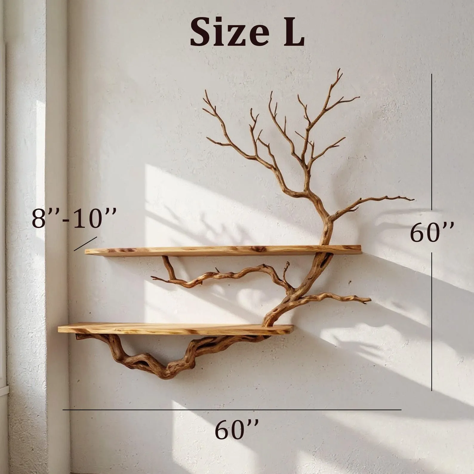 Wall mount driftwood bookshelf tree branch floating bookcase solid wood live edge shelving wall hanging - Image 3