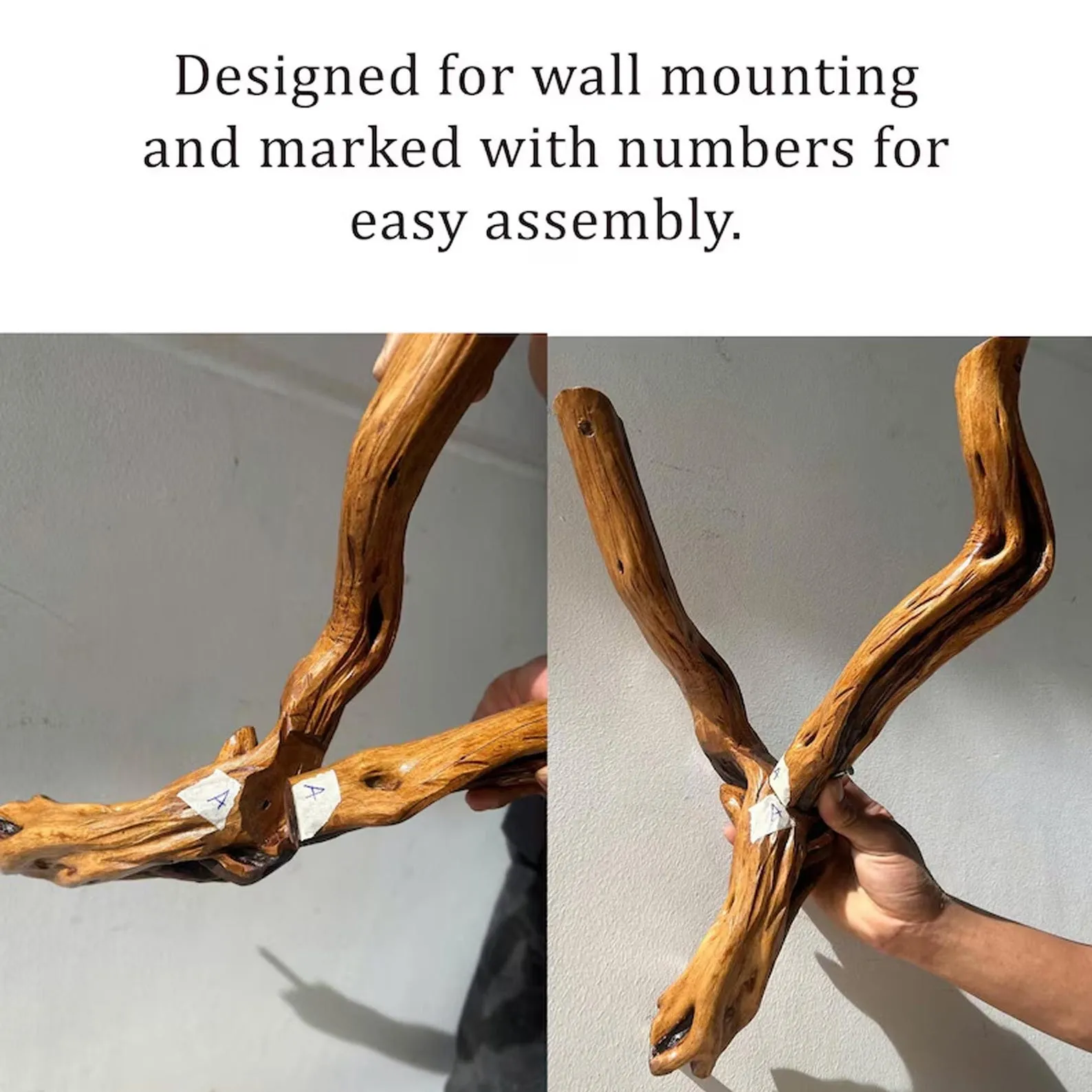 Wall mount driftwood bookshelf tree branch floating bookcase solid wood live edge shelving wall hanging - Image 4