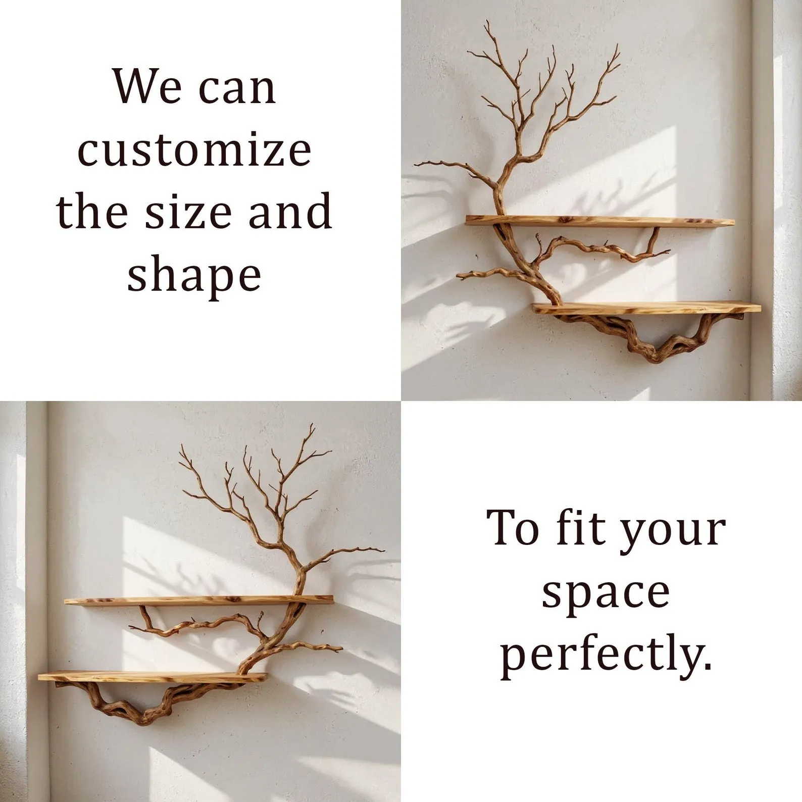 Wall mount driftwood bookshelf tree branch floating bookcase solid wood live edge shelving wall hanging - Image 7