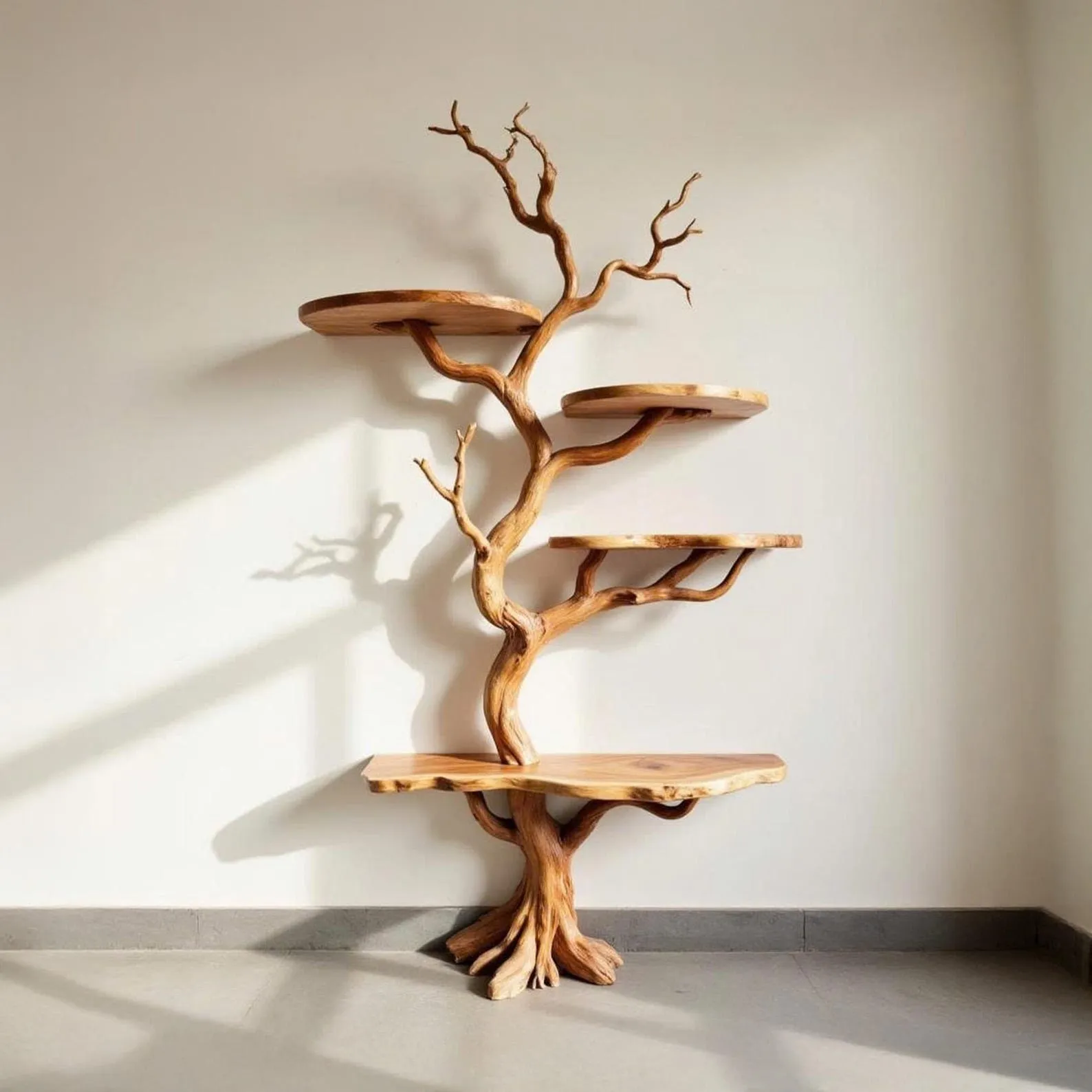 Floating tree bookshelf wall mount shelving live edge tree shape bookcase driftwood shelf solid wood