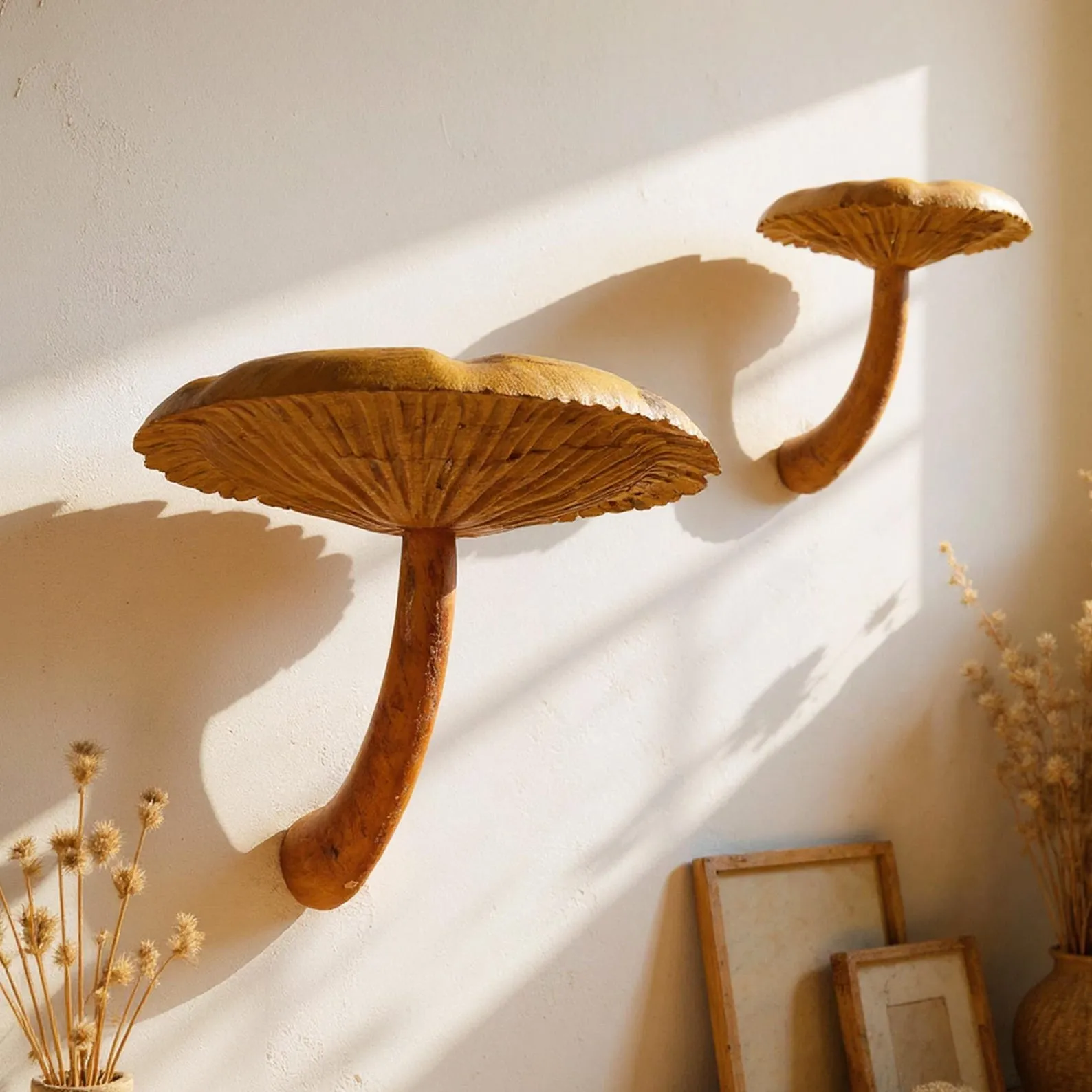 Solid wood mushroom floating shelf mushroom wall shelf whimsical hanging shelf floating plant shelf mushroom accessories decoration