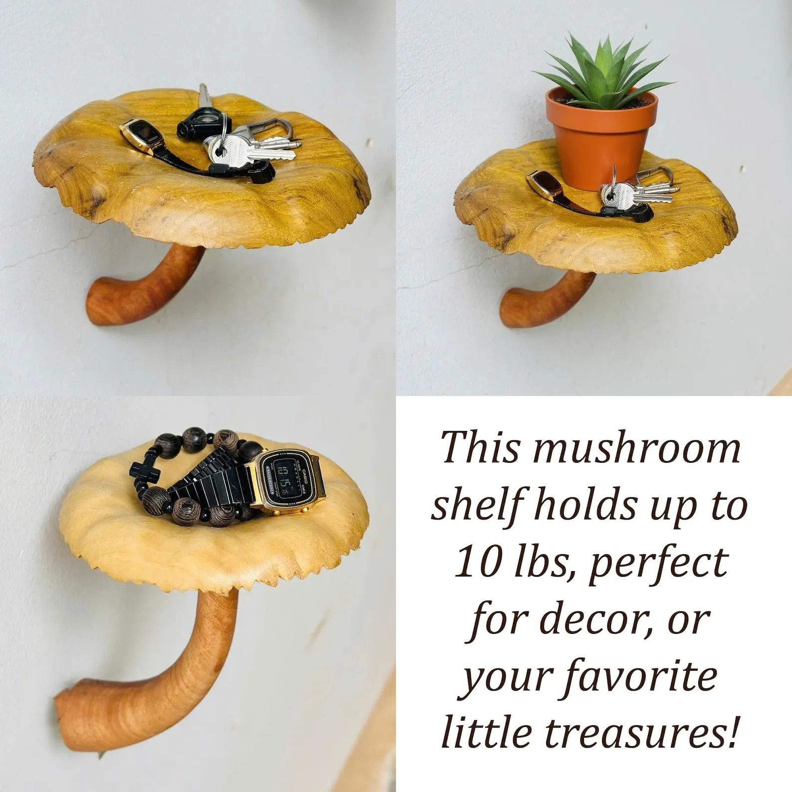 Solid wood mushroom floating shelf mushroom wall shelf whimsical hanging shelf floating plant shelf mushroom accessories decoration - Image 9