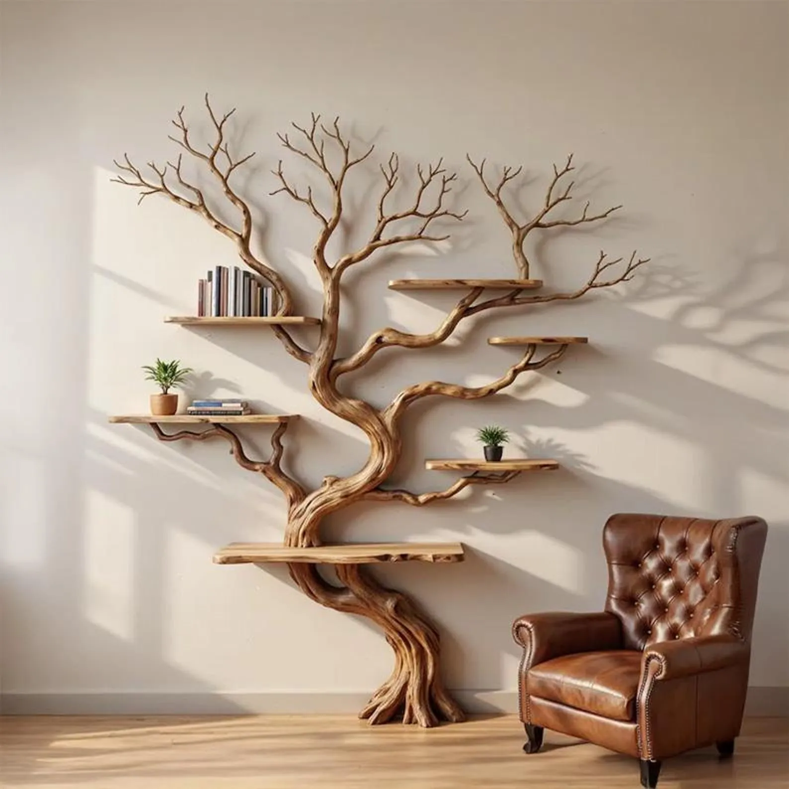 Floating tree bookshelf wall mount bookcase tree branch driftwood live edge shelf wall hanging