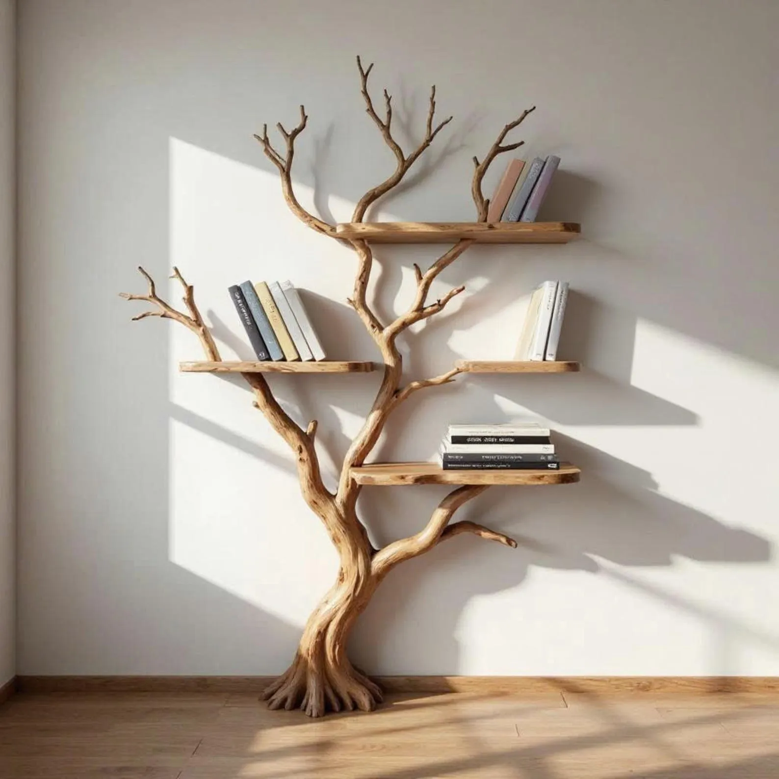 Tree branch book shelf driftwood wall mount bookcase tree wall shelf handmade furniture solid wood assembled bookshelf natural - Image 10