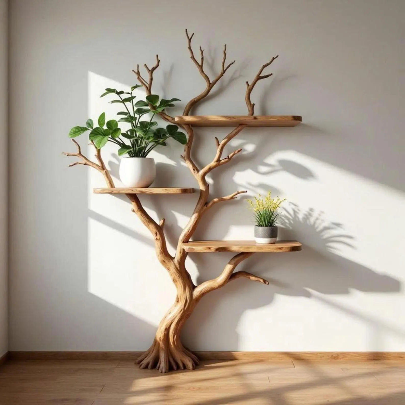 Tree branch book shelf driftwood wall mount bookcase tree wall shelf handmade furniture solid wood assembled bookshelf natural - Image 2