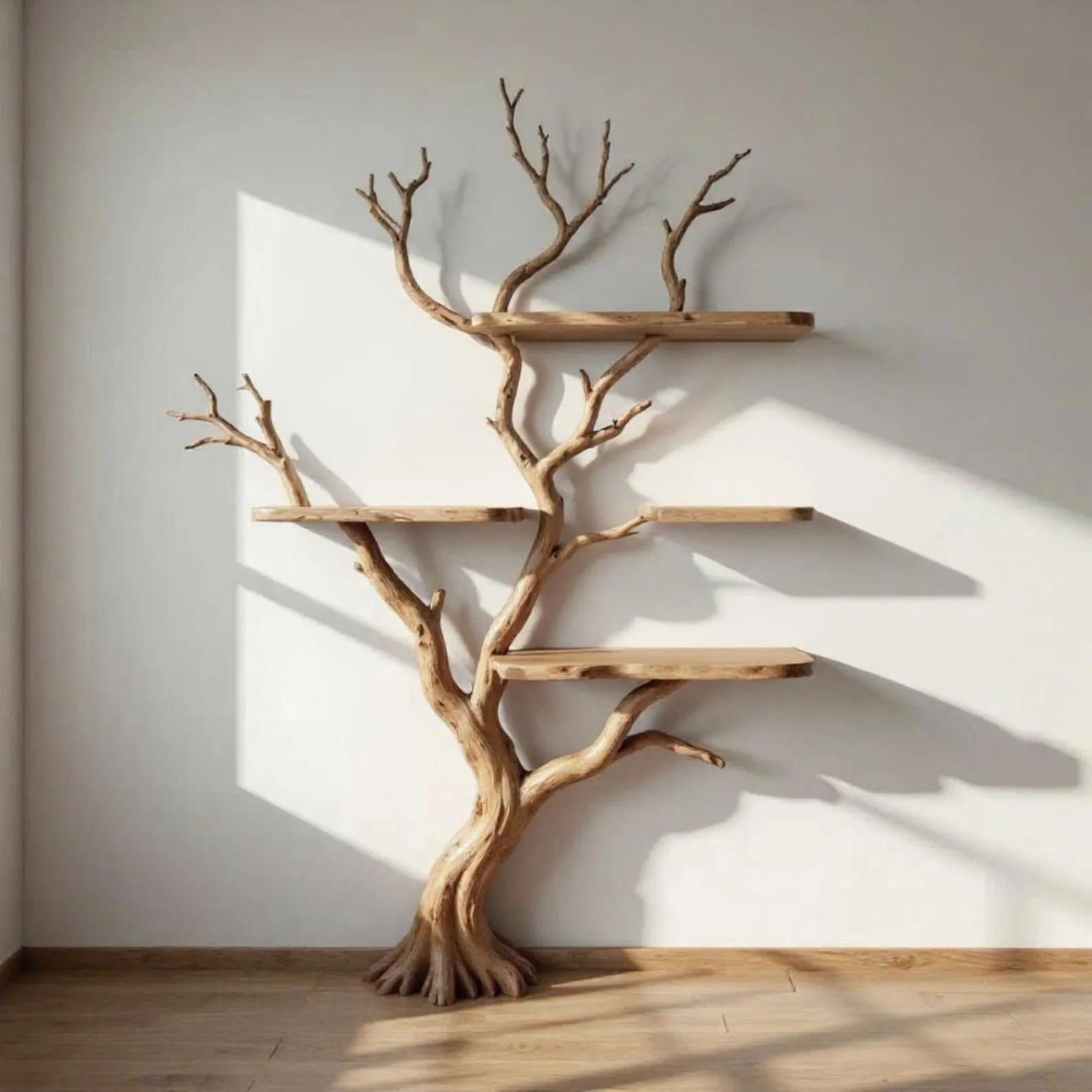 Tree branch book shelf driftwood wall mount bookcase tree wall shelf handmade furniture solid wood assembled bookshelf natural - Image 3