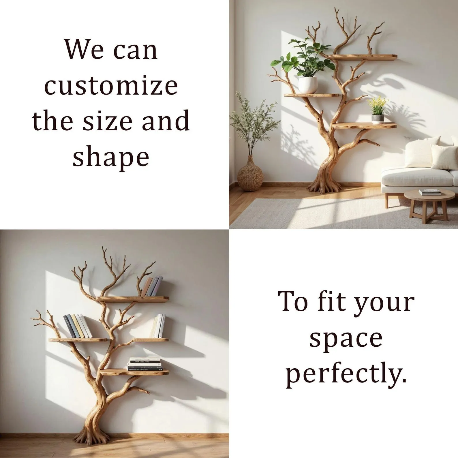 Tree branch book shelf driftwood wall mount bookcase tree wall shelf handmade furniture solid wood assembled bookshelf natural - Image 6