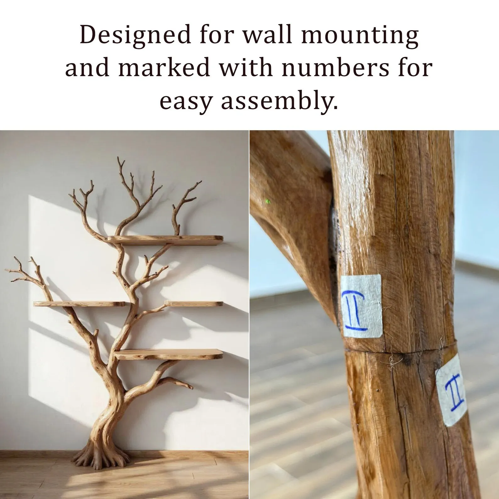 Tree branch book shelf driftwood wall mount bookcase tree wall shelf handmade furniture solid wood assembled bookshelf natural - Image 8