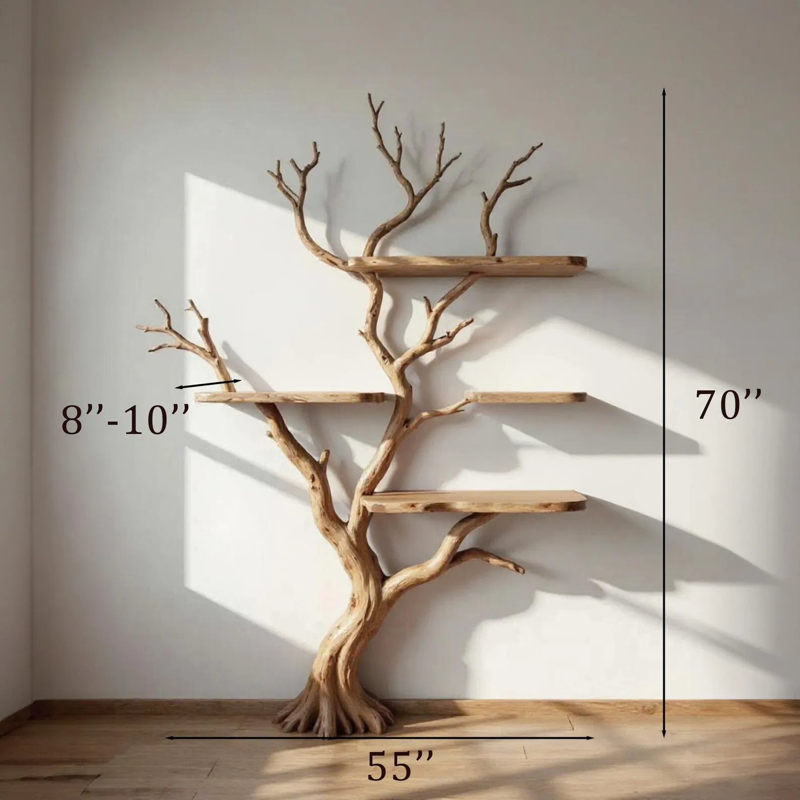 Tree branch book shelf driftwood wall mount bookcase tree wall shelf handmade furniture solid wood assembled bookshelf natural - Image 9