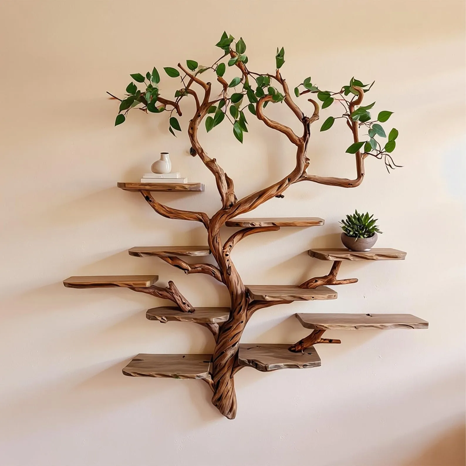 Floating live edge bookshelf driftwood tree branch bookcase wall mount hanging shelves drift wood book shelf rustic home decoration