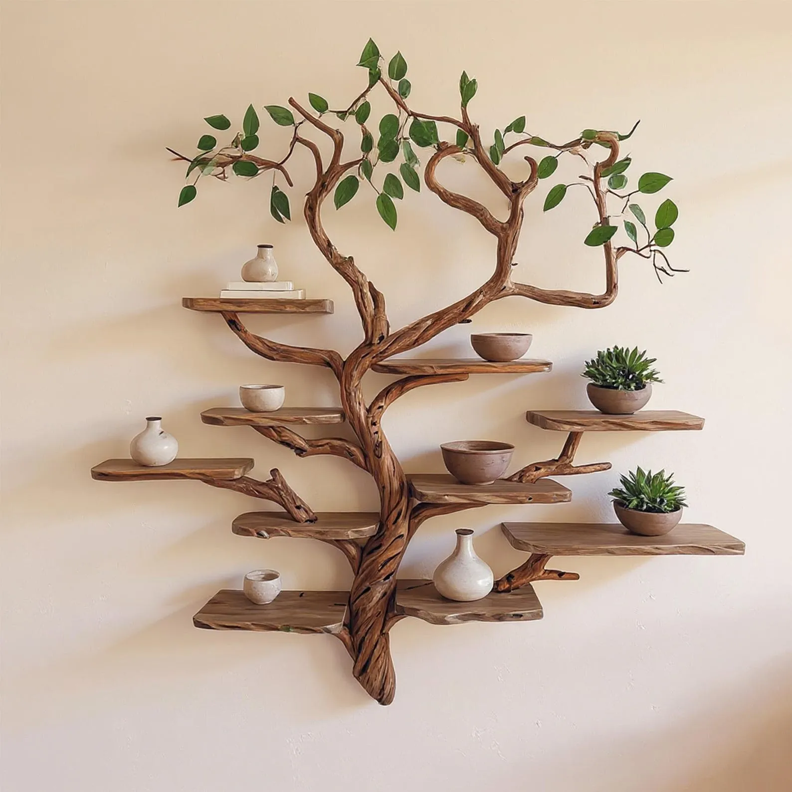 Floating live edge bookshelf driftwood tree branch bookcase wall mount hanging shelves drift wood book shelf rustic home decoration - Image 2