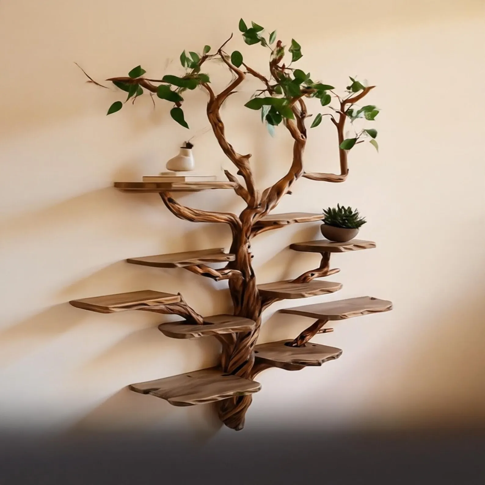 Floating live edge bookshelf driftwood tree branch bookcase wall mount hanging shelves drift wood book shelf rustic home decoration - Image 8