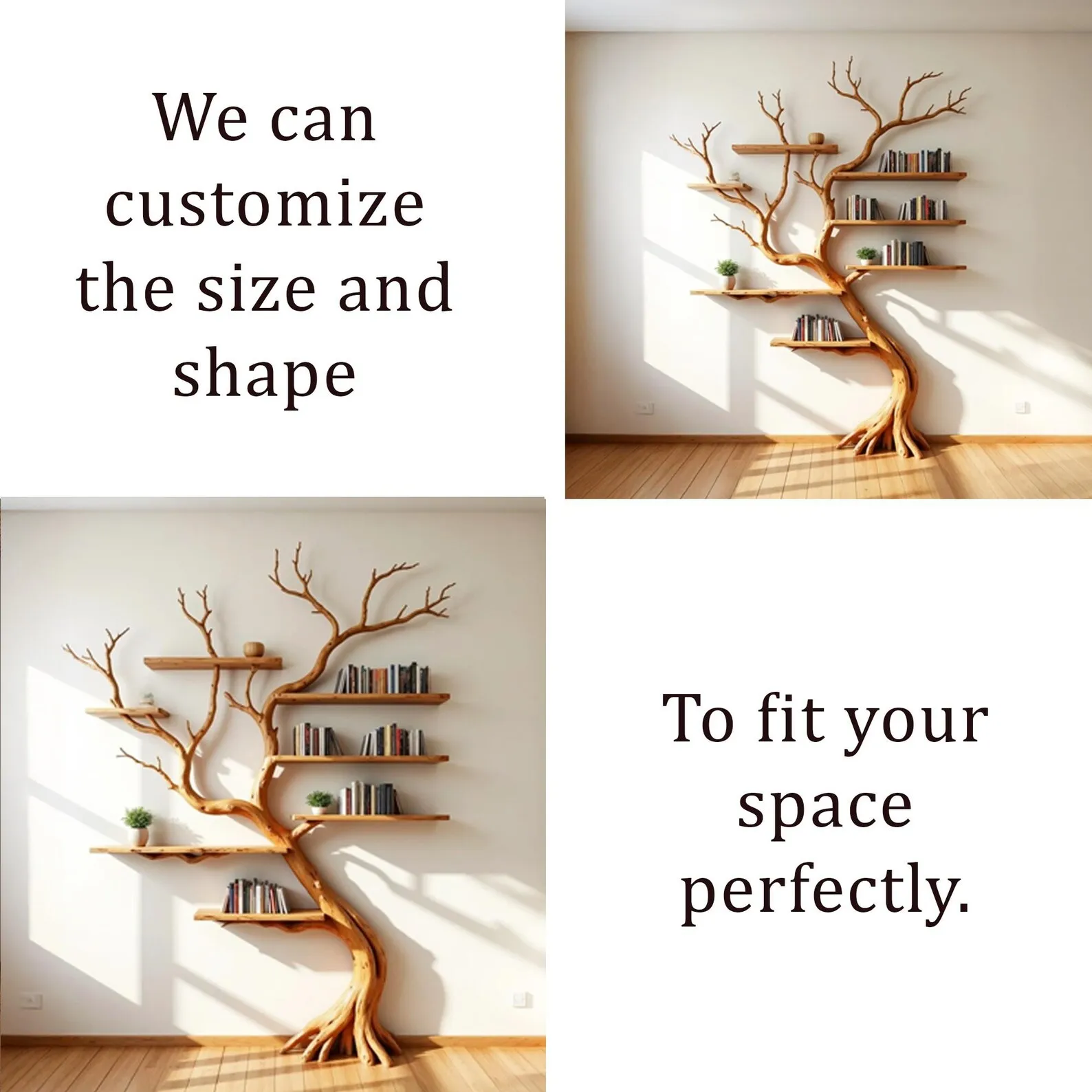 Tree bookshelf driftwood branch shelf wall mount solid wood bookcase art unique handmade furniture decor for living room - Image 7