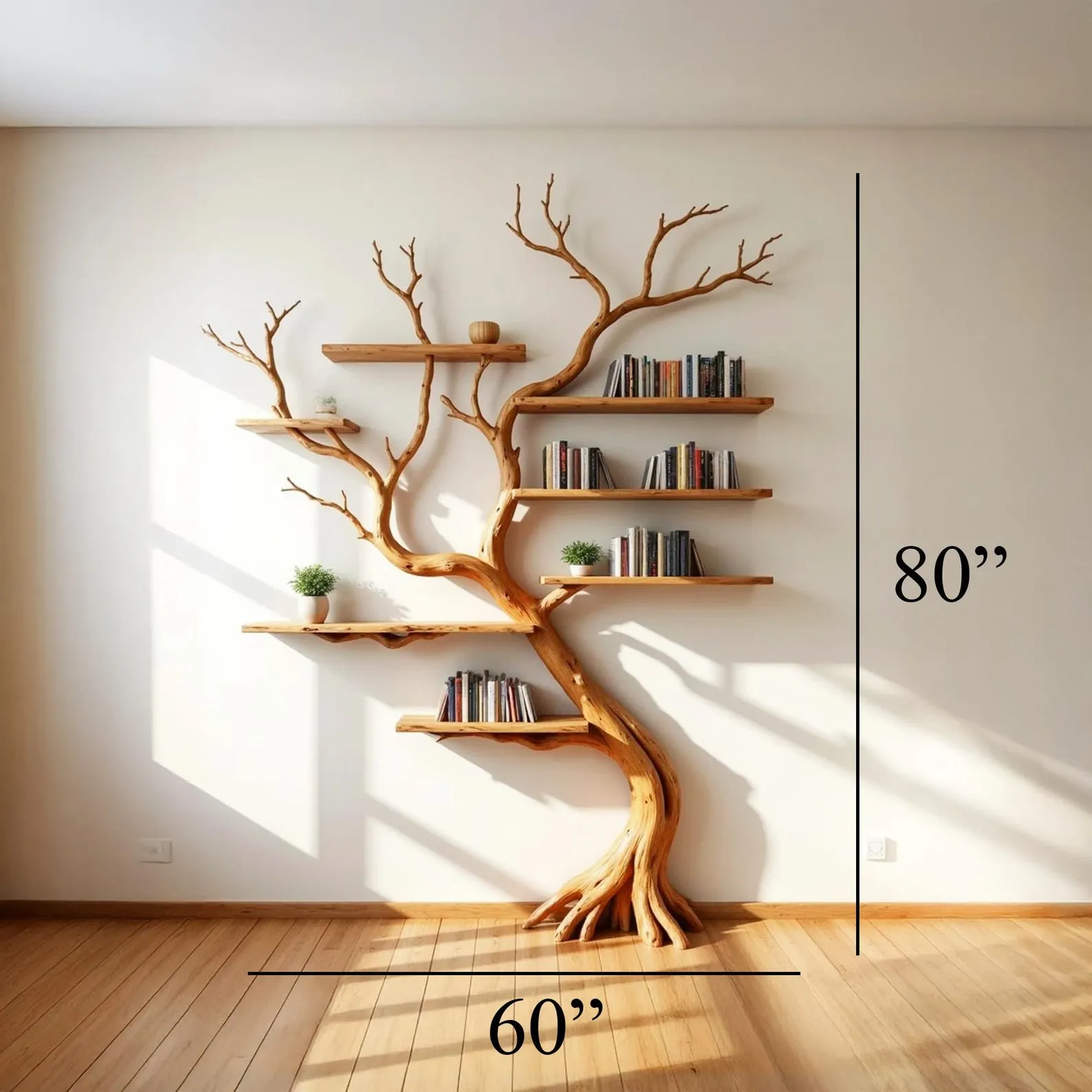 Tree bookshelf driftwood branch shelf wall mount solid wood bookcase art unique handmade furniture decor for living room - Image 8