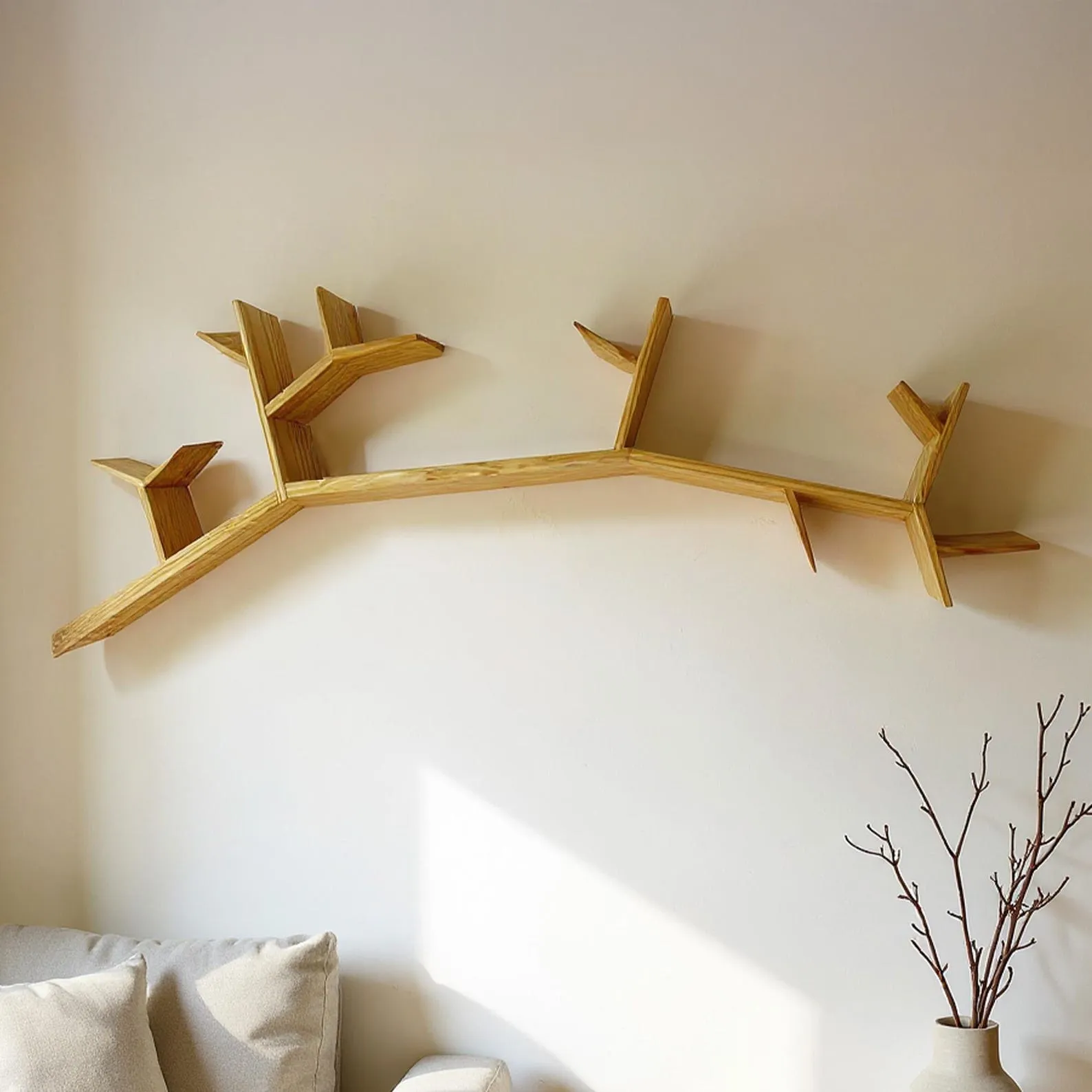 Wall mount floating bookcase solid wood bookshelf assemble tree shelf montessori bookshelf wooden tree branch shelf kids bookcase decoration