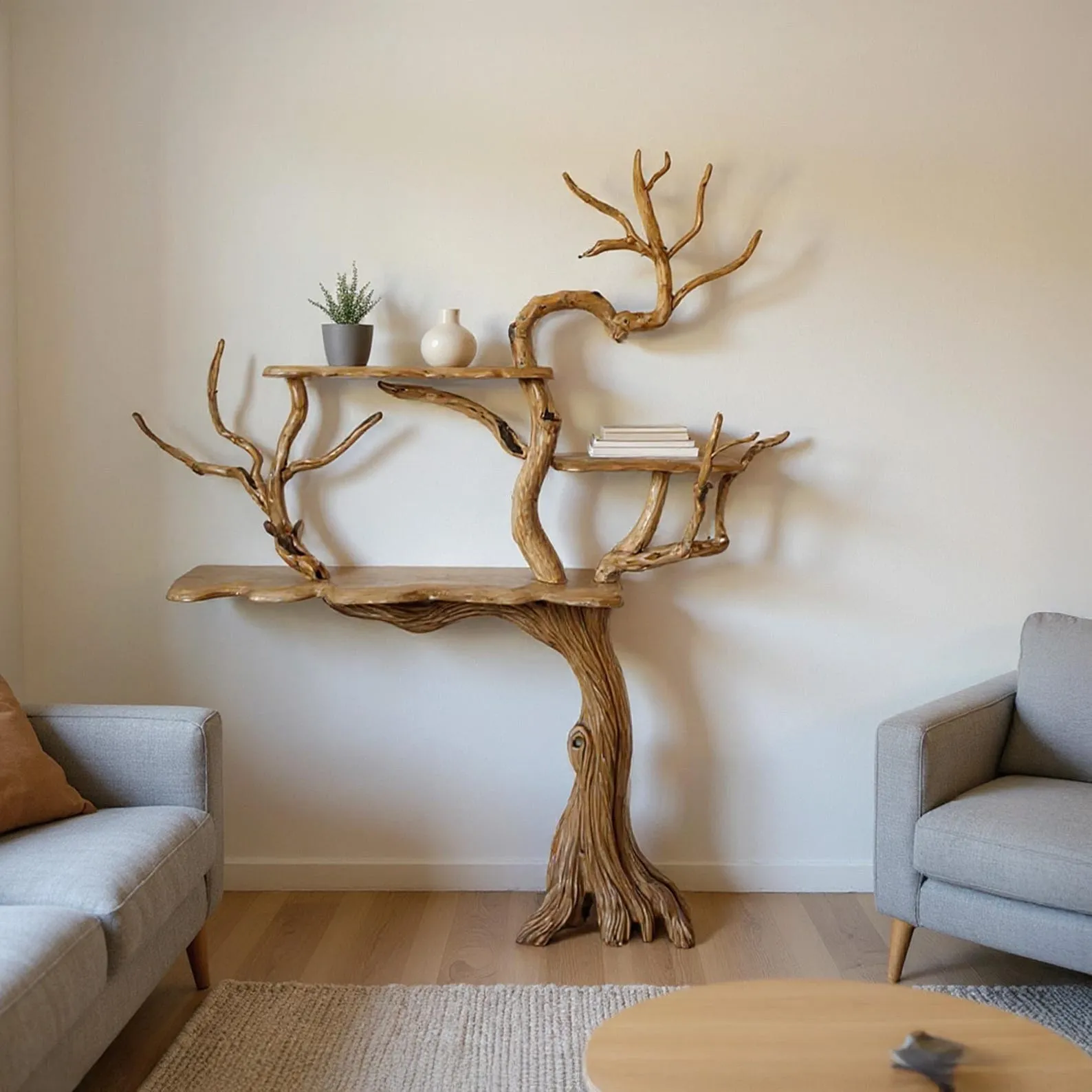 Tree branch book shelf wall mount bookshelf solid wood carving art driftwood branch floating shelves unique furniture and decor