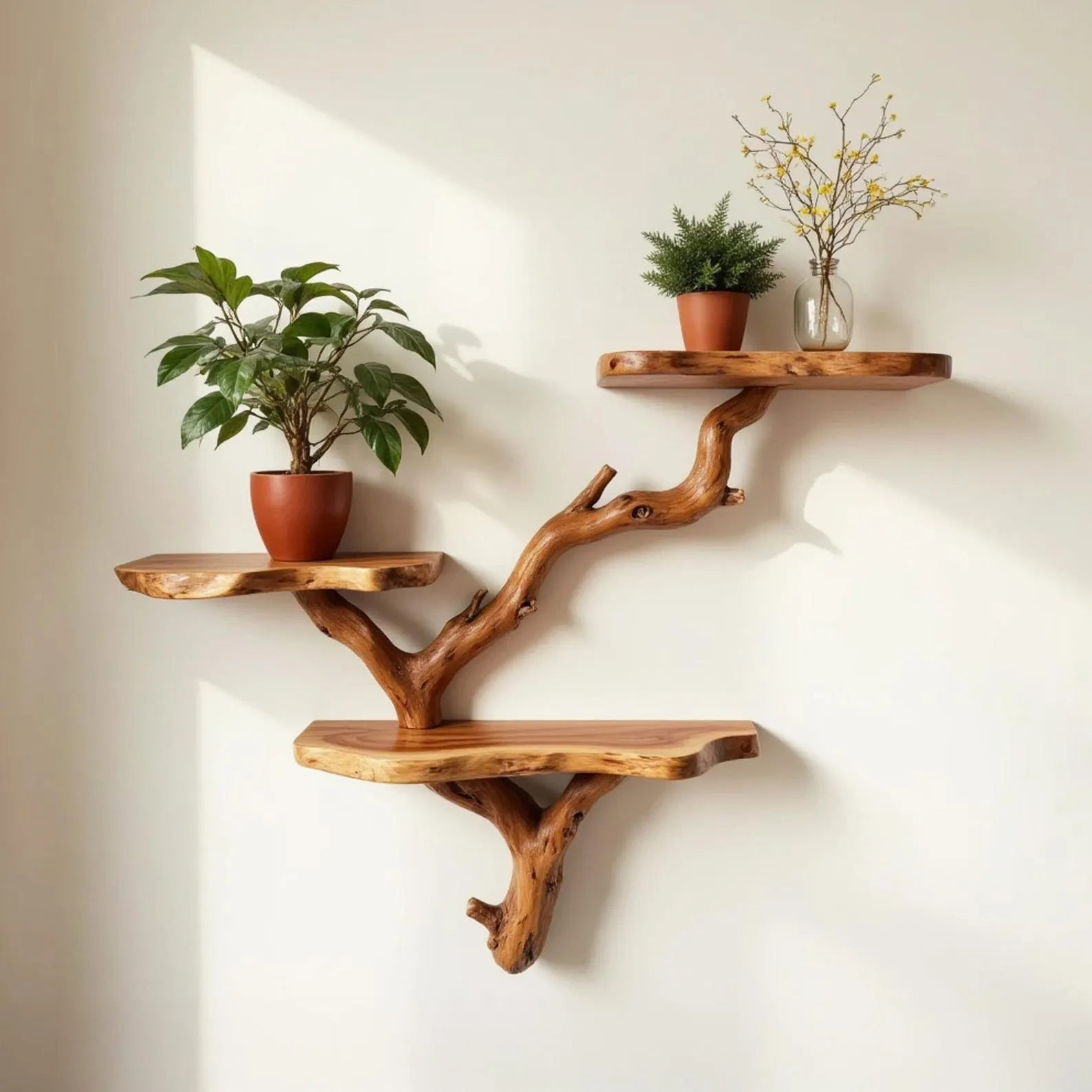 Tree branch bookshelf wall mount floating shelf hanging live edge natural bookcase shelving handcrafted furniture