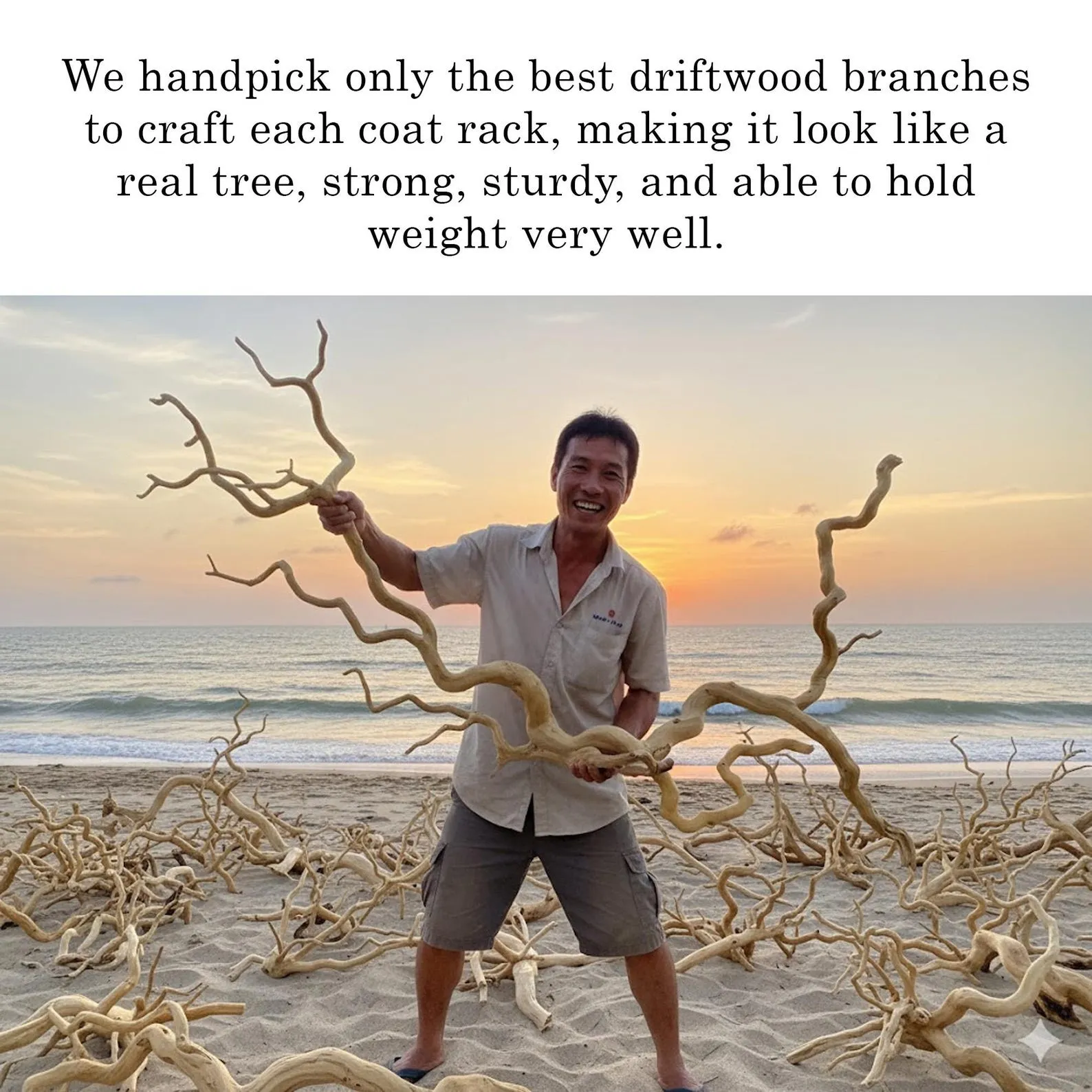 Free standing tree branch coat rack driftwood coat hook hanging clothes solid wood - Image 4