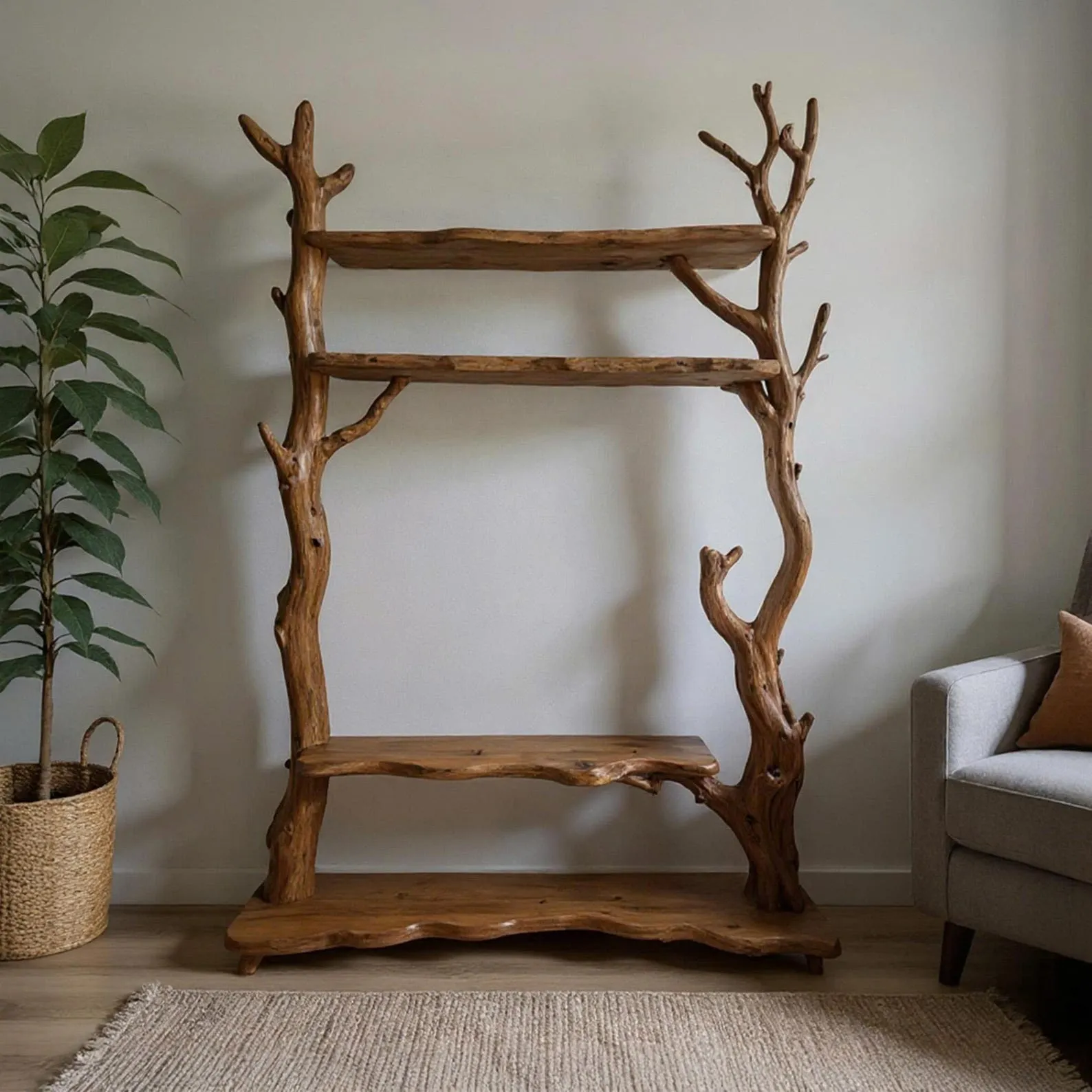 Driftwood tree branch coat rack driftwood coat hook solid wood wall mount shoe storage wood branch - Image 2