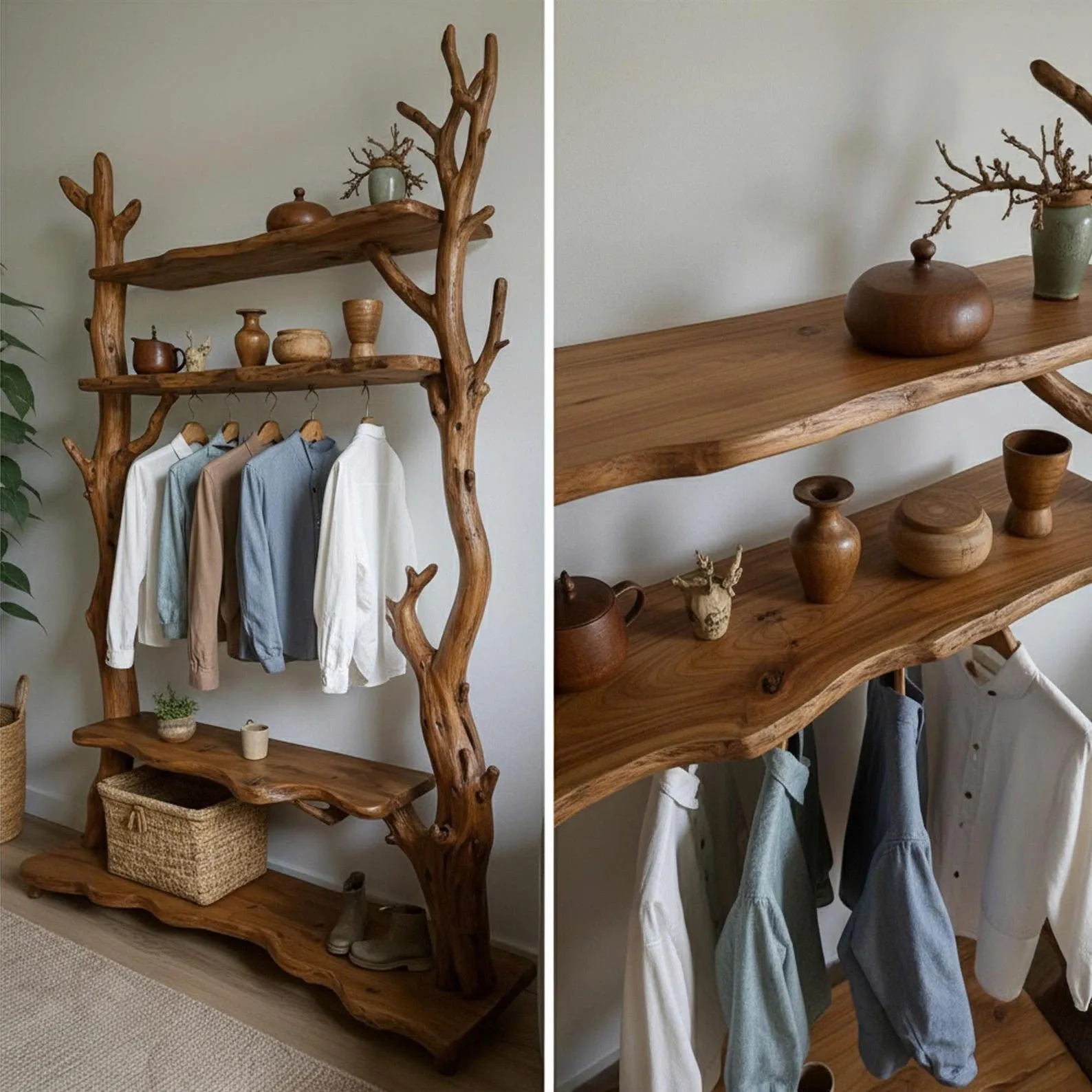 Driftwood tree branch coat rack driftwood coat hook solid wood wall mount shoe storage wood branch - Image 4