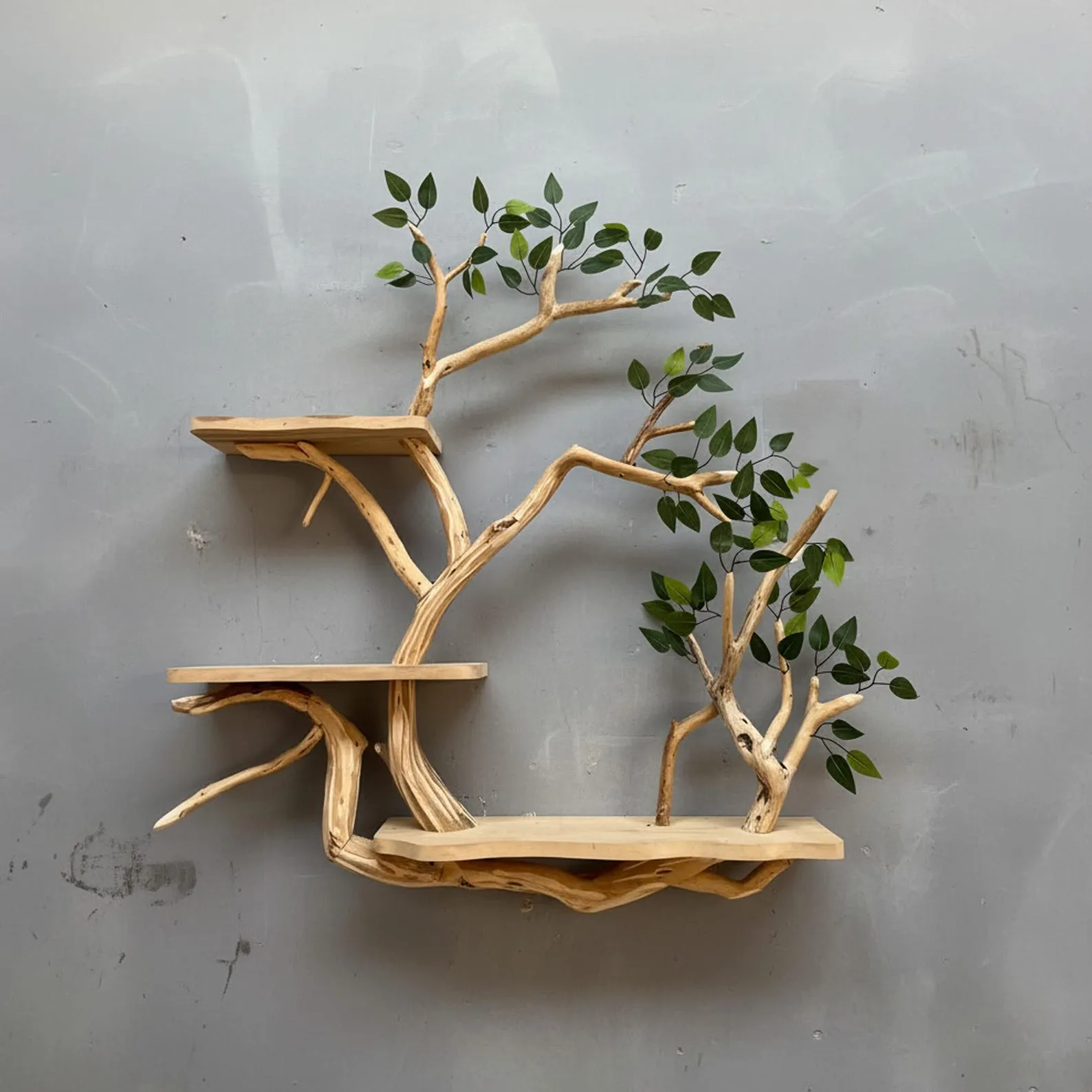 Floating bookshelf solid wood driftwood branch art wall mounted shelves decor for home